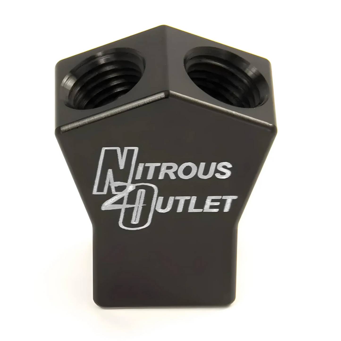 Nitrous Outlet 1/4" NPT High Flow Y Distribution Block - 1 Female in/ 2 Female out/