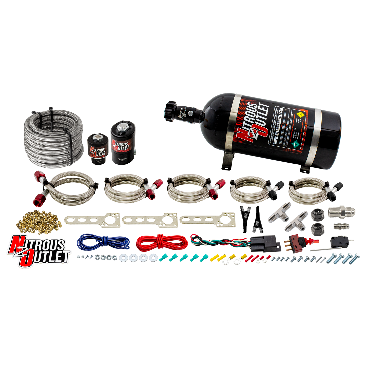 Nitrous Outlet GM EFI Dual Nozzle System - Gas/E85 (5-55psi)(70-200HP)(10lb Bottle)