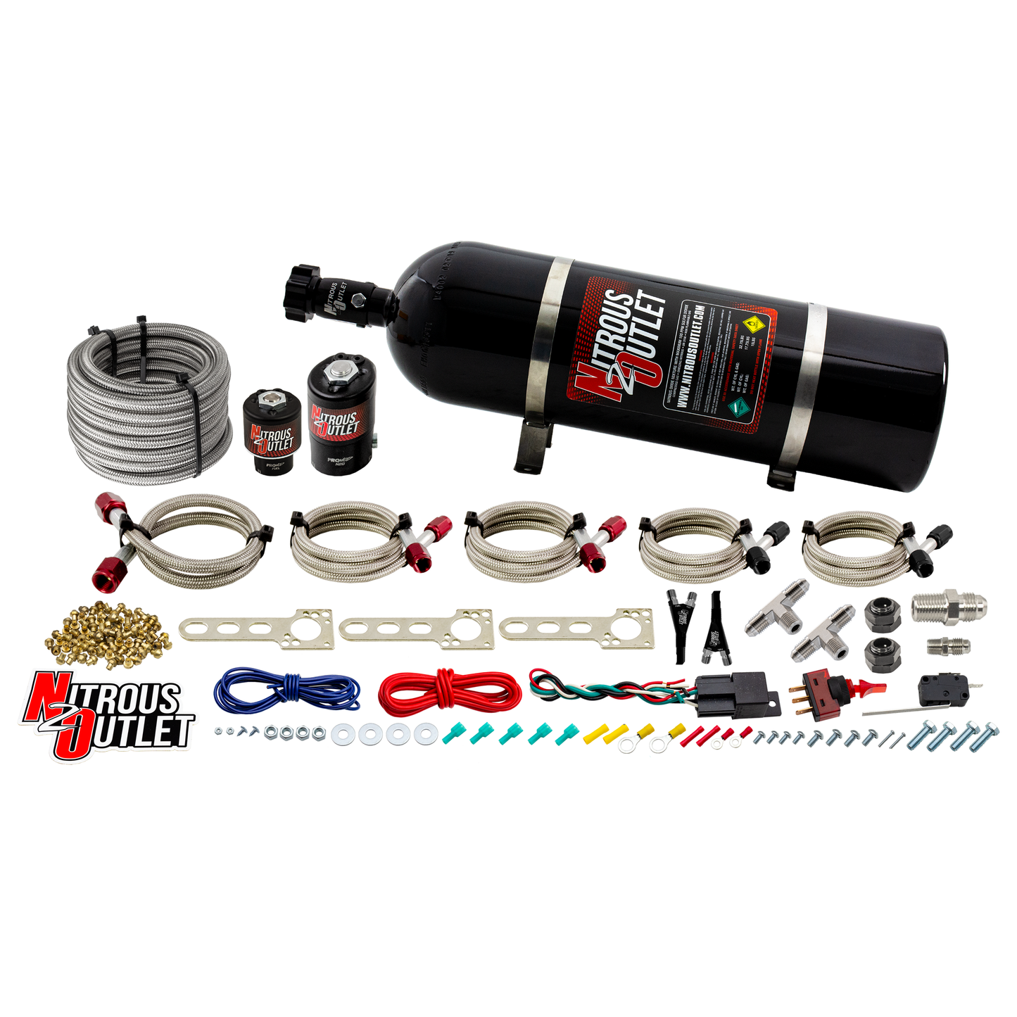 Nitrous Outlet GM EFI Dual Nozzle System - Gas/E85 (5-55psi)(70-200HP)(15lb Bottle)