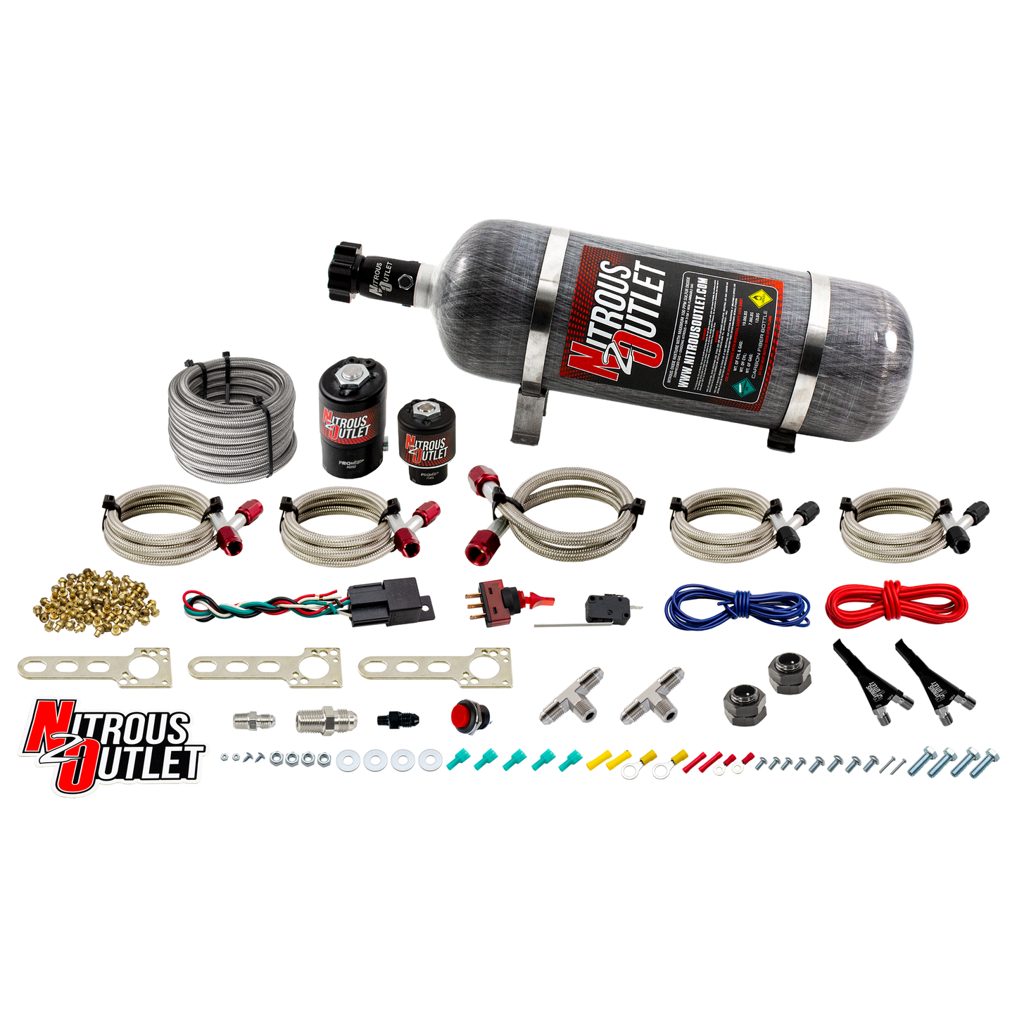 Nitrous Outlet Ford EFI Dual Nozzle System - Gas/E85 (5-55psi)(70-200HP)(12lb Bottle)