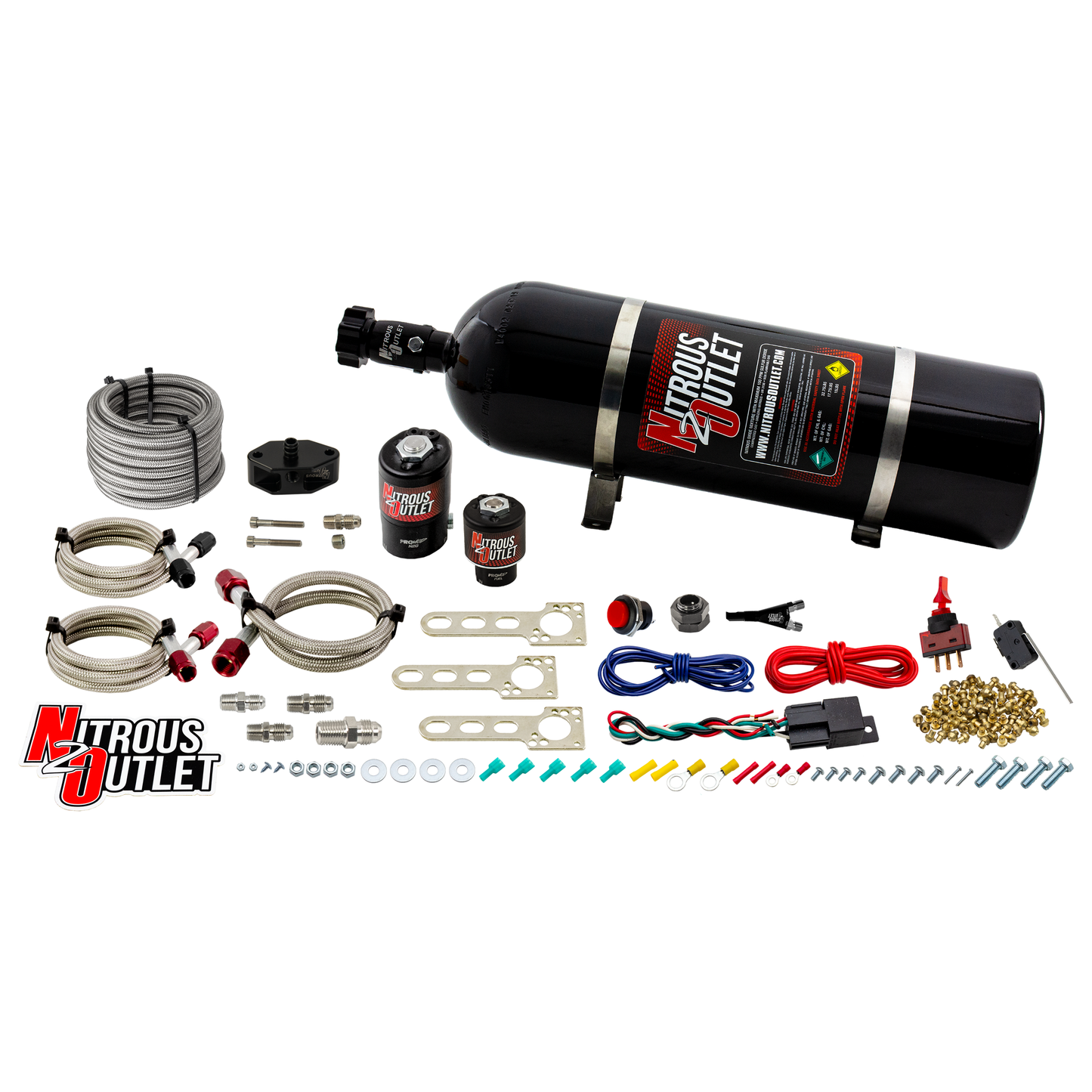 Nitrous Outlet Ford 1999-2004 Mustang 4.6L 2V, Cobra 4.6L 4V, Lightning 5.4L 2V EFI Single Nozzle System - Gas/E85 (5-55psi)(35-200HP)(15lb Bottle)
