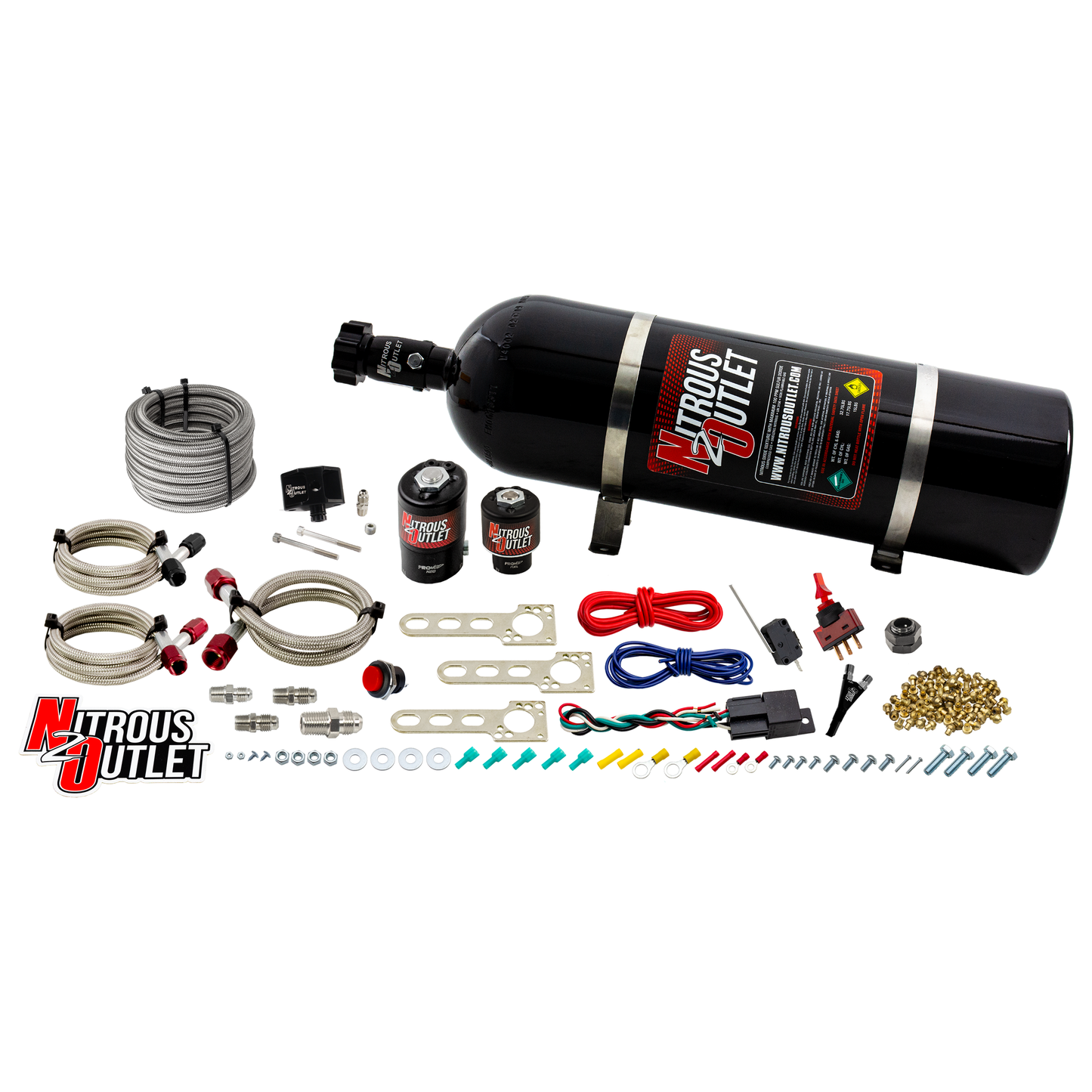 Nitrous Outlet Ford 2005-2010 Mustang 4.6L, 3V, EFI Single Nozzle System - Gas/E85 (5-55psi)(35-200HP)(15lb Bottle)