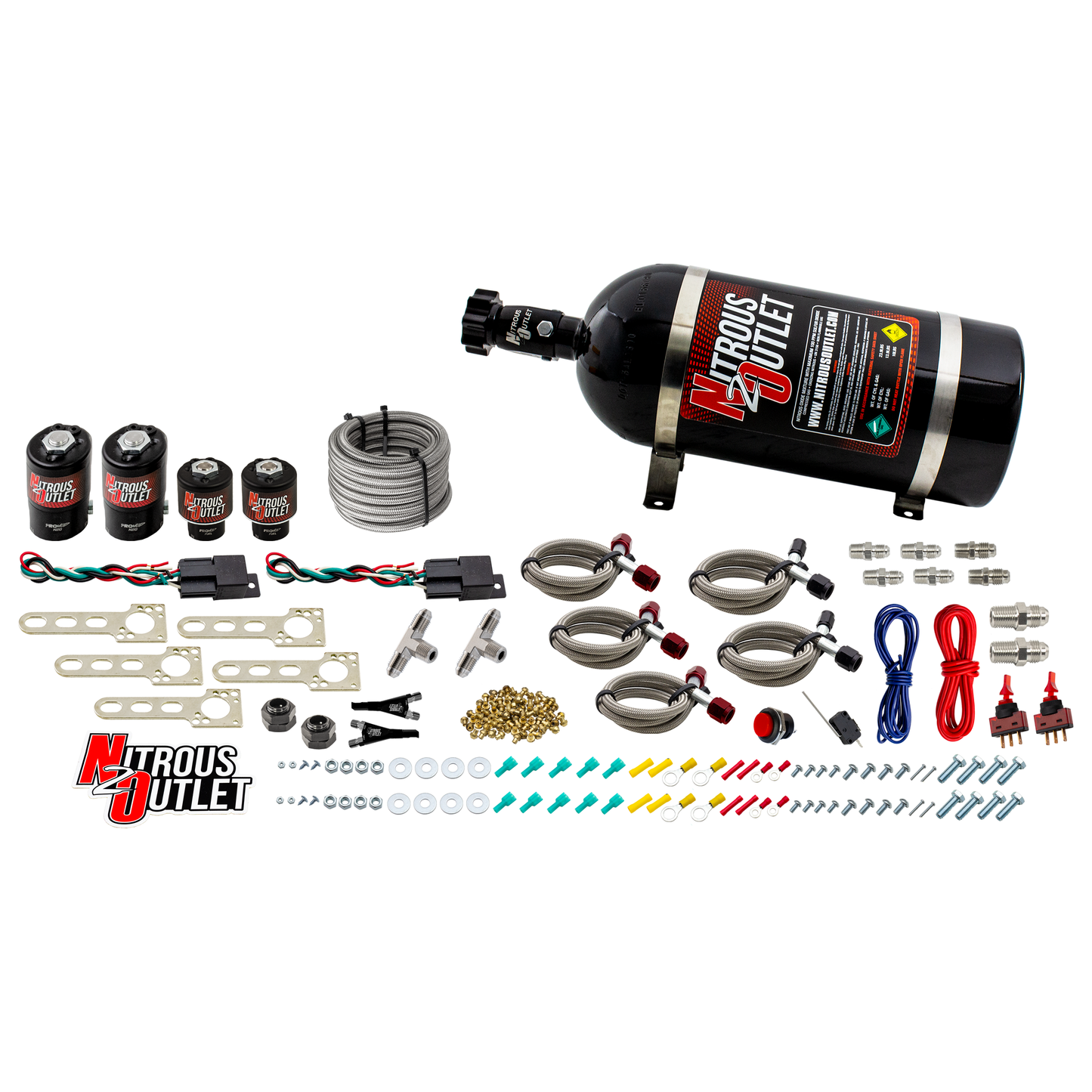 Nitrous Outlet Import EFI Dual Stage Single Nozzle System - Gas/E85 (5-55psi)(35-200HP)(10lb Bottle)