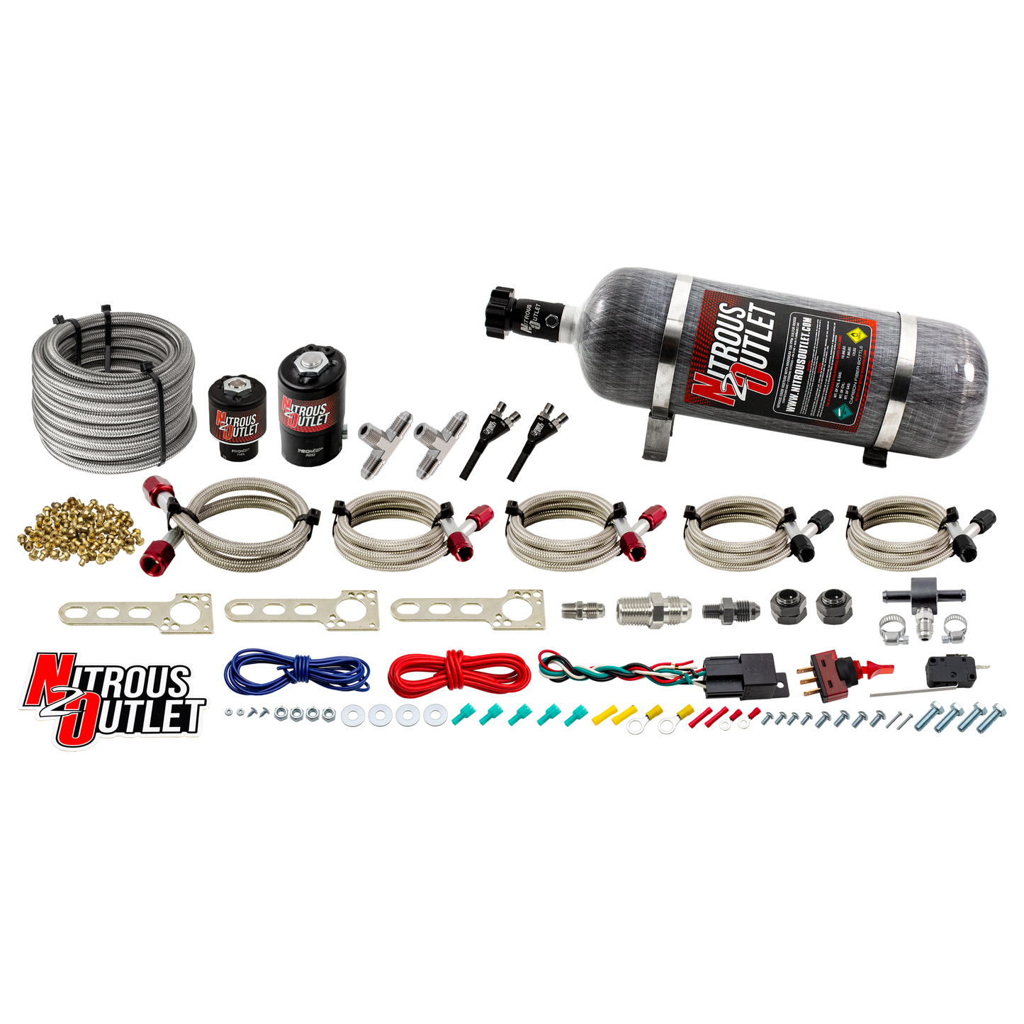 Nitrous Outlet Universal EFI Dual Hydra Nozzle System - Gas/E85 (5-55psi)(100-250HP)(12lb Bottle)