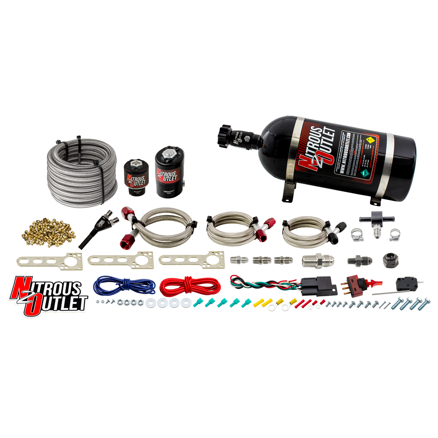 Nitrous Outlet Universal EFI Single Hydra Nozzle System - Gas/E85 (5-55psi)(50-250HP)(10LB Bottle)