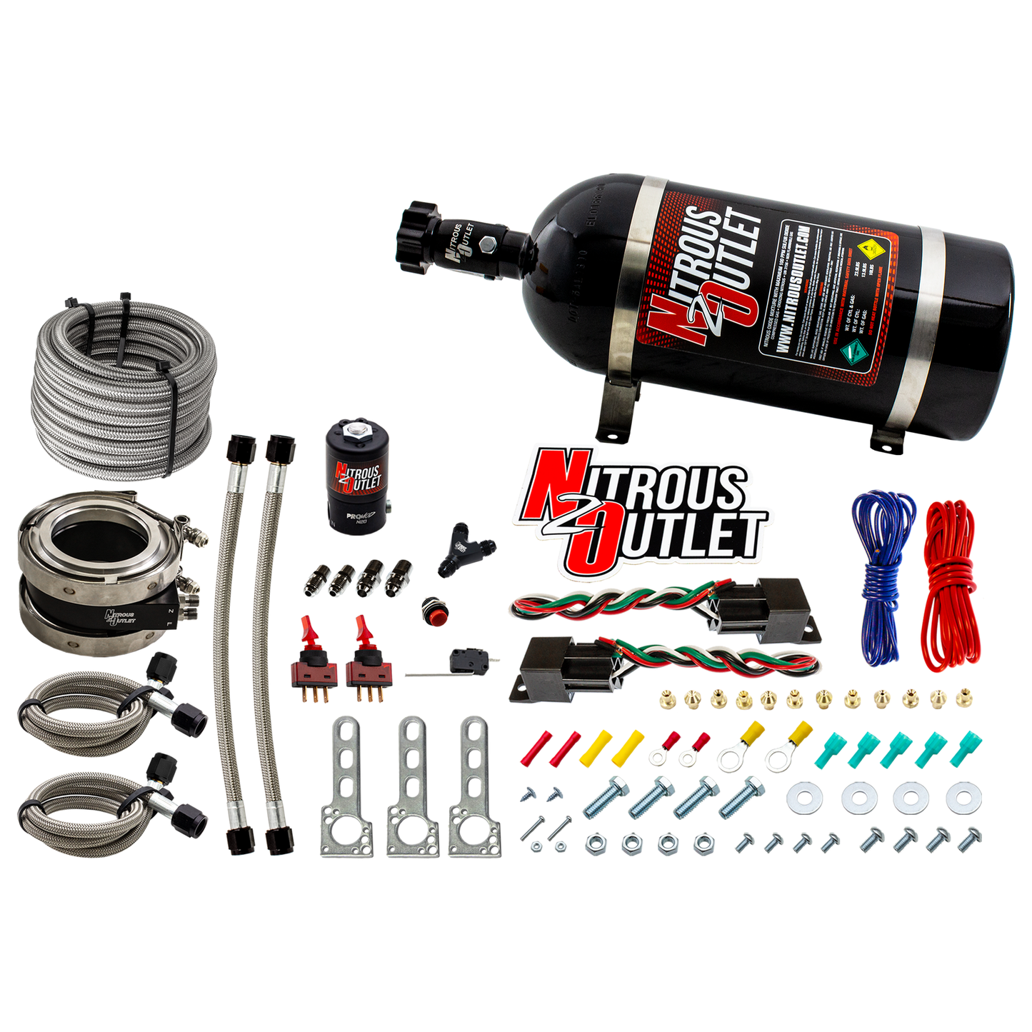 Nitrous Outlet Interspooler 3" Boosted Dual Stage Dry Nitrous Collar System (50-400HP)(10lb Bottle)