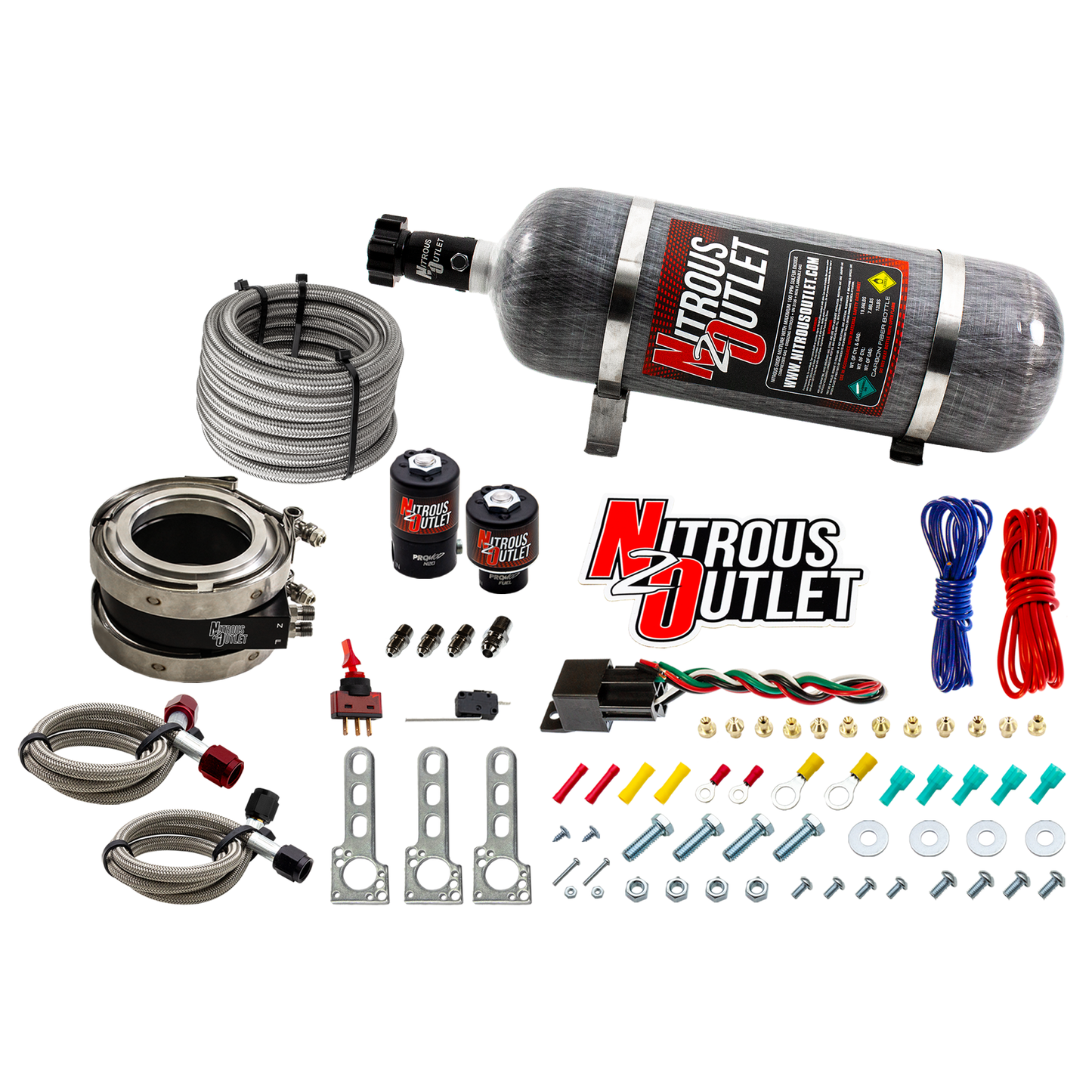 Nitrous Outlet Interspooler 4" Boosted Nitrous Collar System - Gas/E85 (45-55psi)(50-200HP)(12lb Bottle)