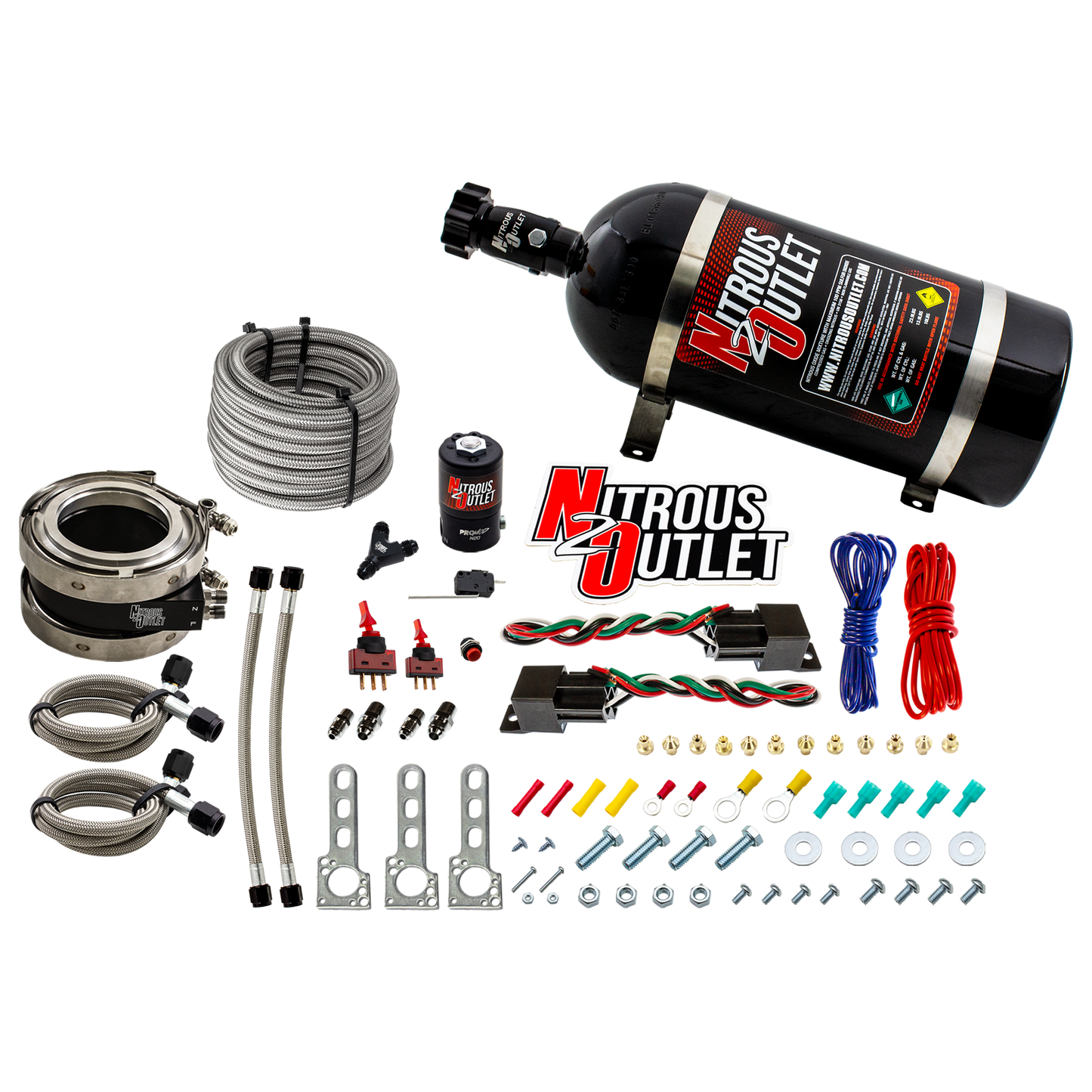 Nitrous Outlet Interspooler 4" Boosted Dual Stage Dry Nitrous Collar System (50-400HP)(10lb Bottle)