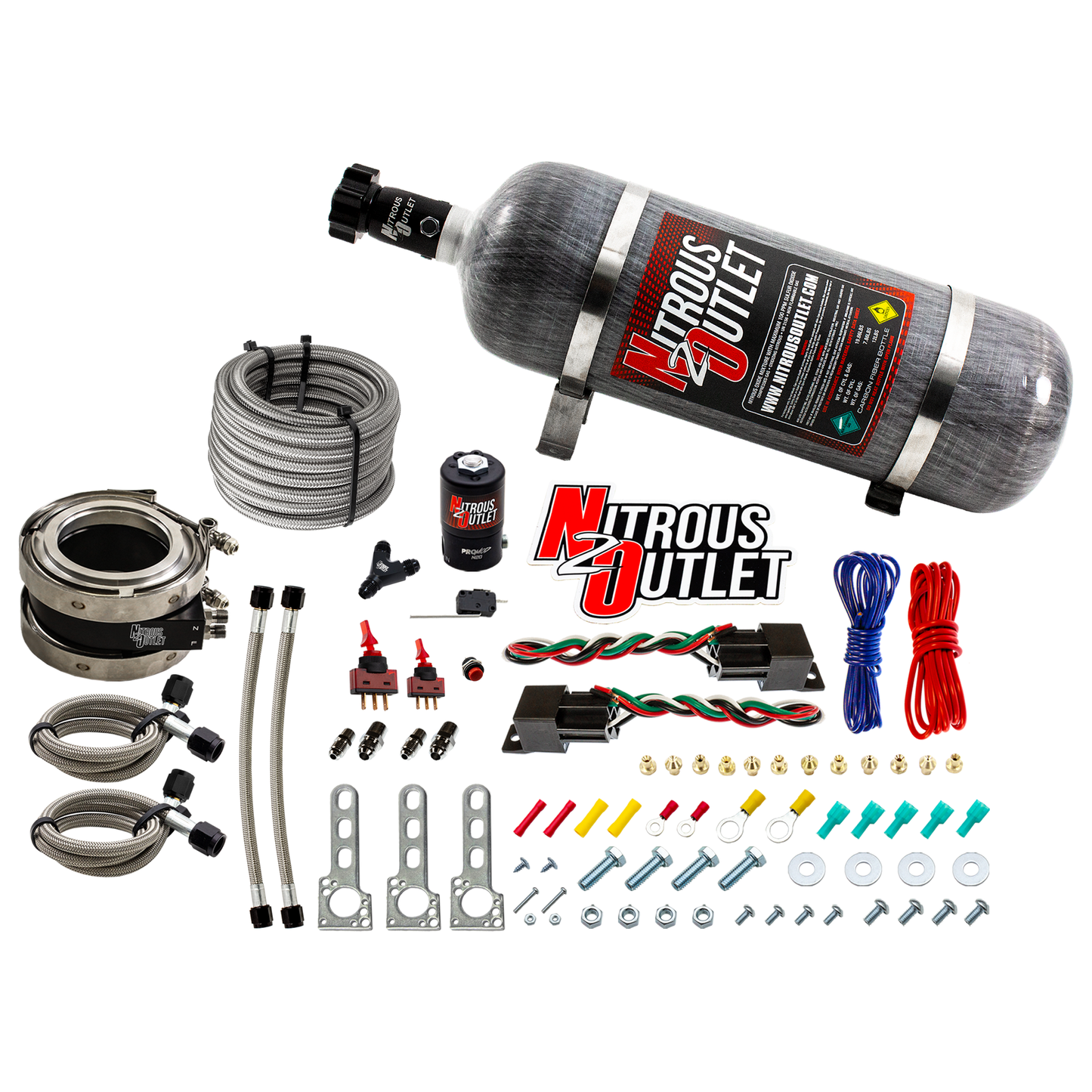 Nitrous Outlet Interspooler 4" Boosted Dual Stage Dry Nitrous Collar System (50-400HP)(12lb Bottle)