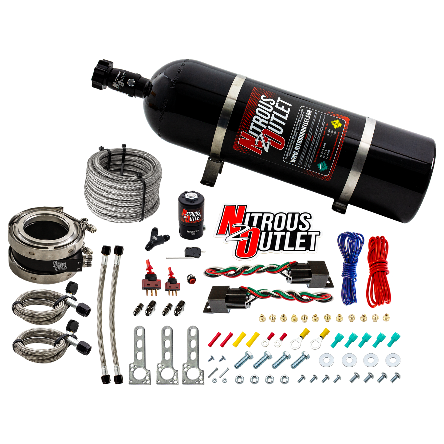 Nitrous Outlet Interspooler 4" Boosted Dual Stage Dry Nitrous Collar System (50-400HP)(15lb Bottle)