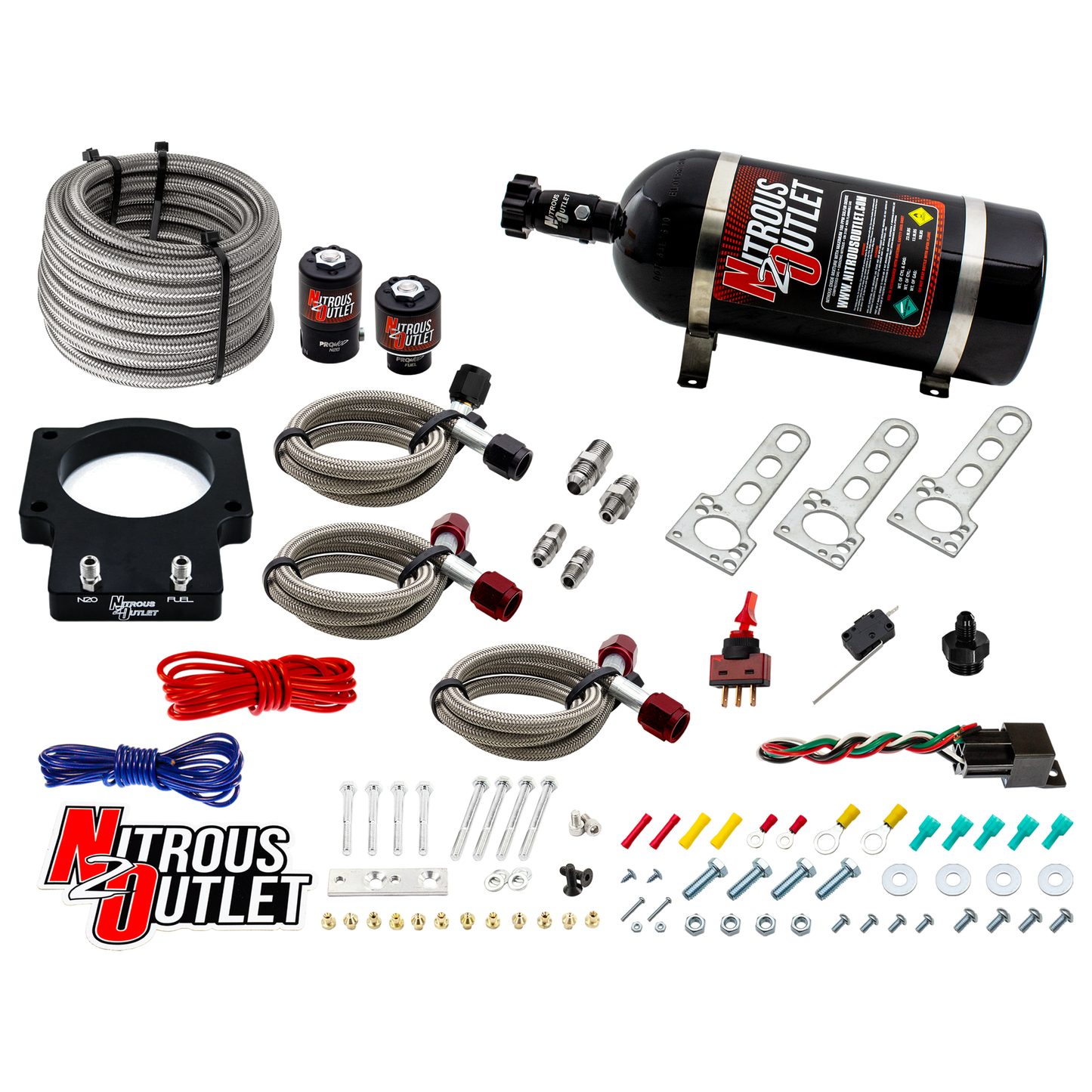 Nitrous Outlet GM 92mm LSX Plate System - Gas/E85 (5-55psi)(50-200HP)(10lb Bottle)(1997-2004 Corvette Requires Part # 00-42000)
