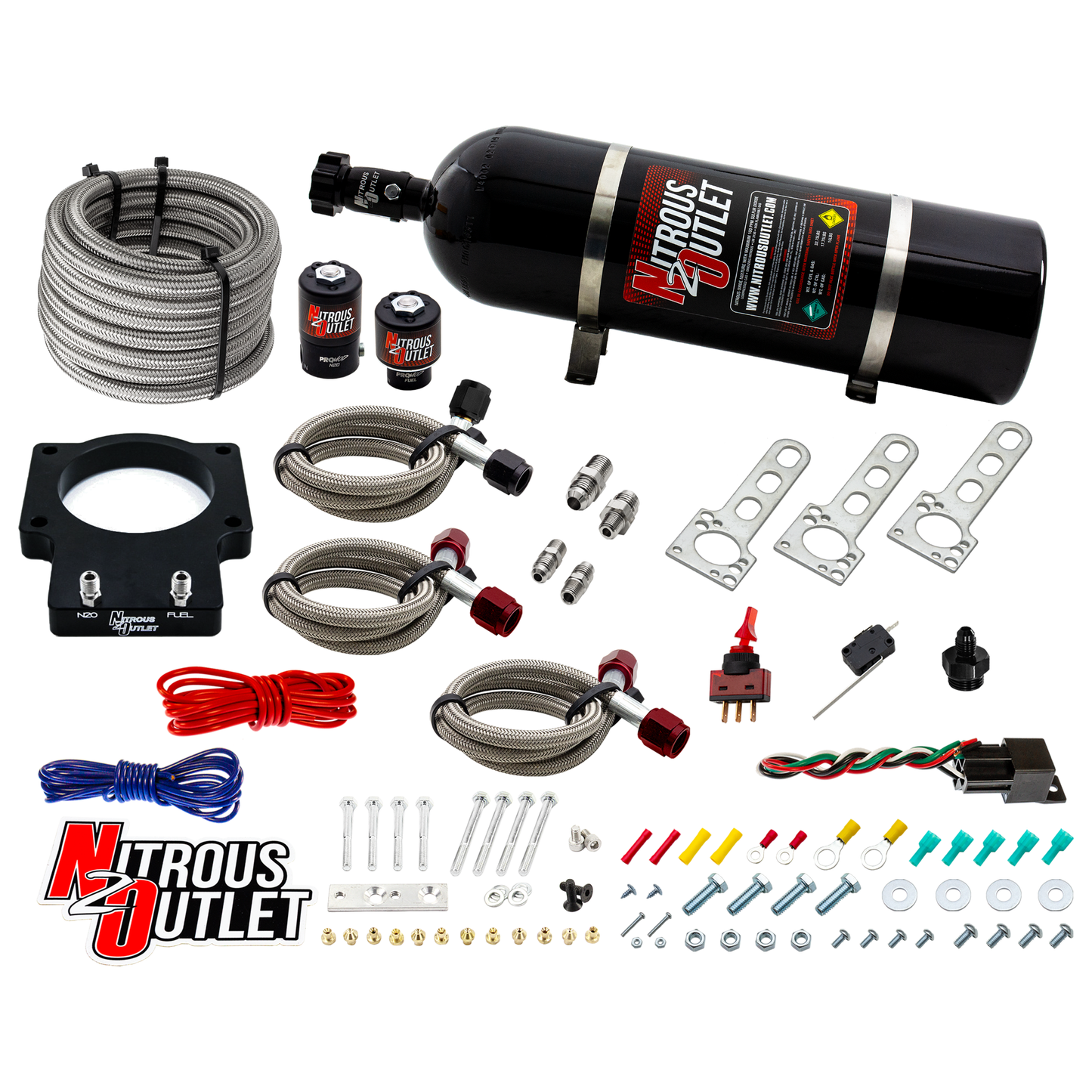 Nitrous Outlet GM 92mm LSX Plate System - Gas/E85 (5-55psi)(50-200HP)(15lb Bottle)(1997-2004 Corvette Requires Part # 00-42000)