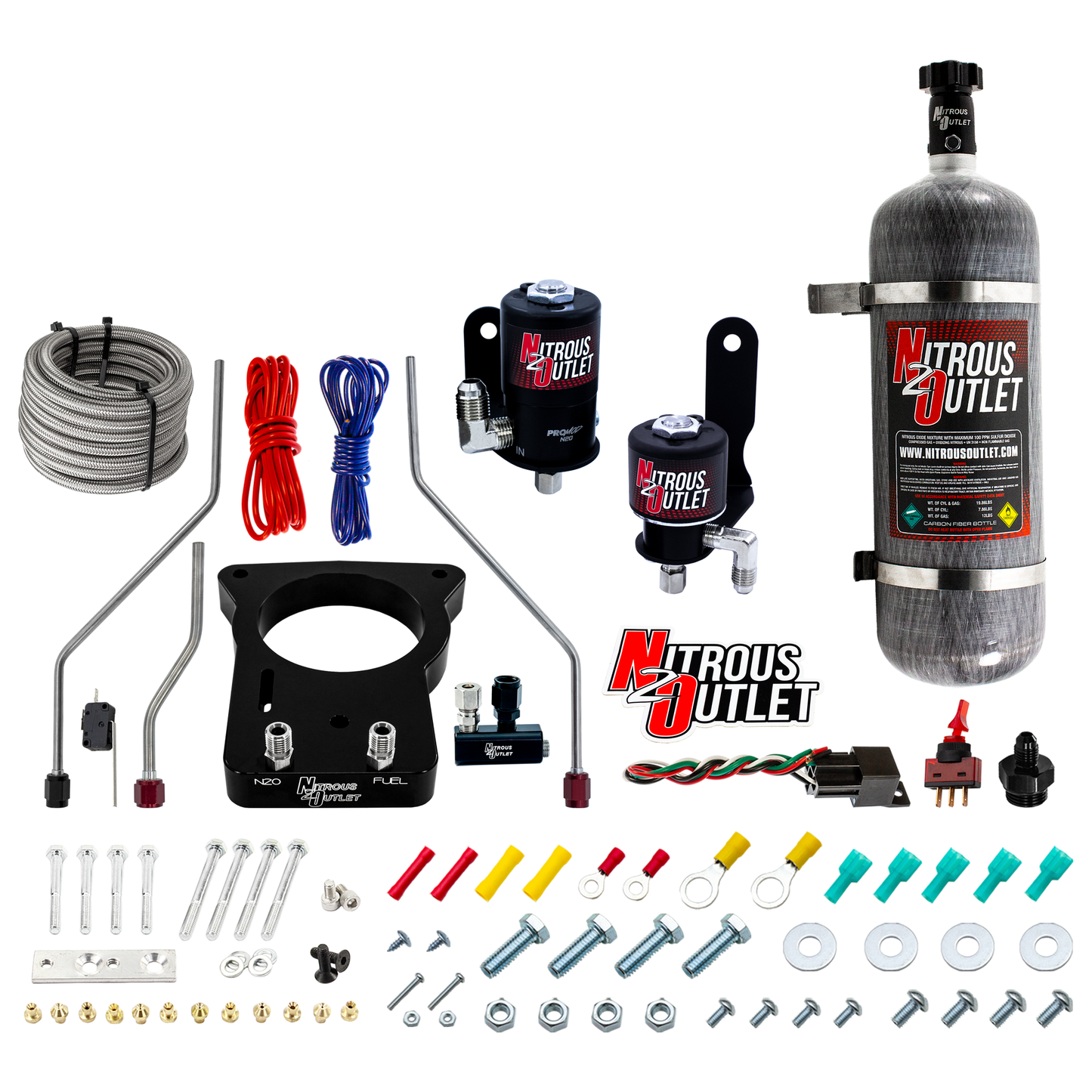 Nitrous Outlet GM/Pontiac 78mm 1998-2002 Camaro/Firebird Hard-line Plate System - Gas/E85 (5-55psi)(50-200HP)(12lb Bottle)