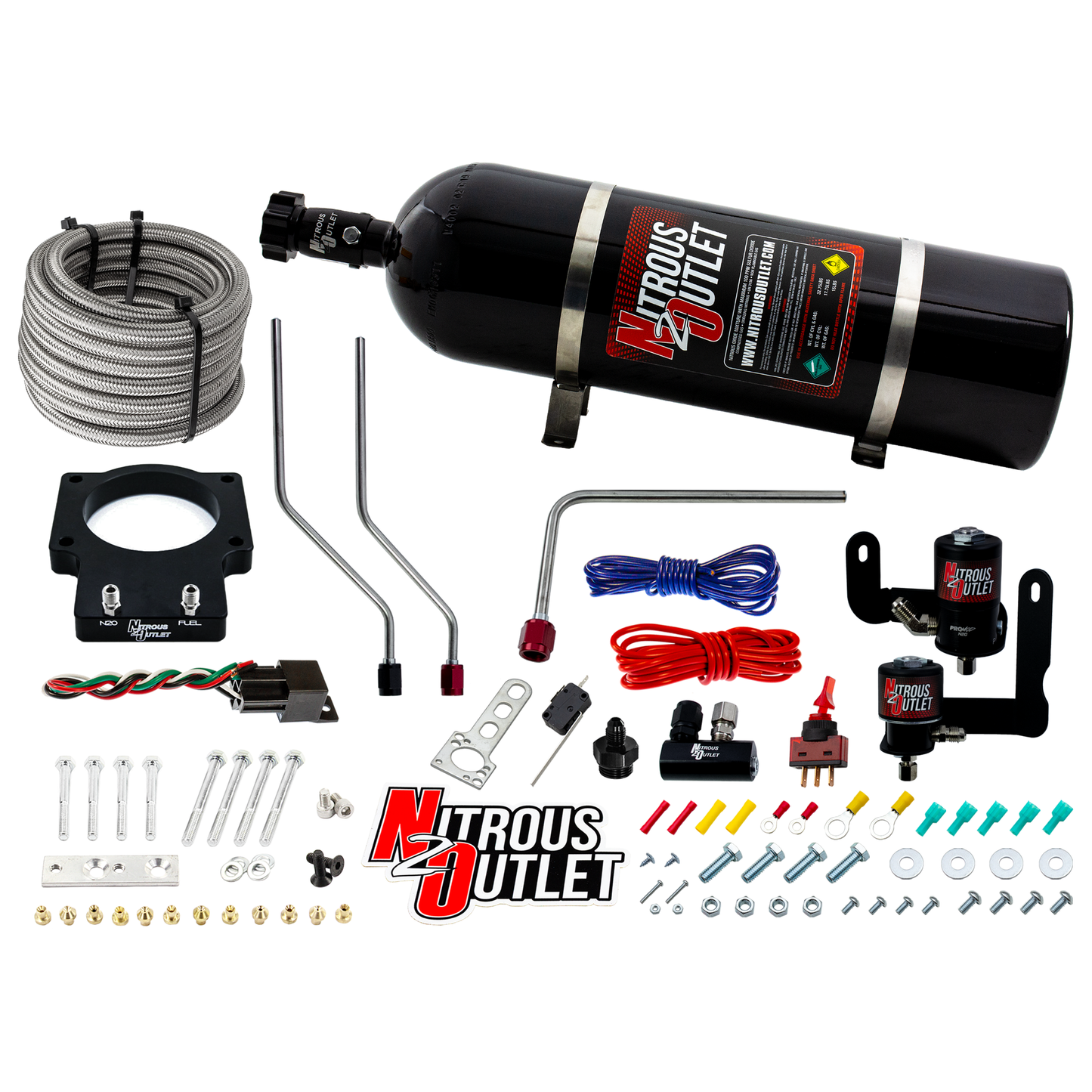 Nitrous Outlet GM 90mm 2008-2013 C6 LS3 Corvette Hard-line Plate System - Gas/E85 (5-55psi)(50-200HP)(15lb Bottle)