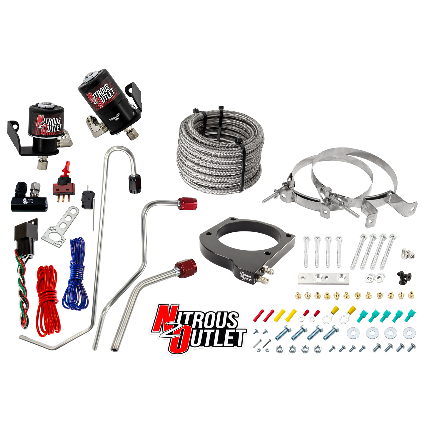 Nitrous Outlet GM 102mm MSD LS7 Atomic AirForce Intake Hard-line Plate System - Factory-Style Fuel Rails/2006-2019 Corvette Requires K-Tech Idler Pulley Kit - Gas/E85 (5-55psi)(50-200HP)(No Bottle)