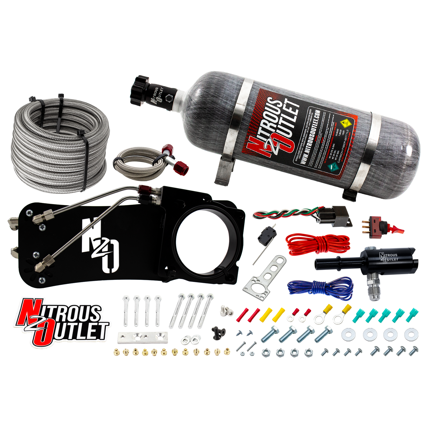 Nitrous Outlet Dodge 80mm 2009-2019 Challenger/Charger/300C/2005-2008 Magnum 5.7L Hemi Intake Hard-line Plate System - Gas/E85 (5-55psi)(50-200HP)(12lb Bottle)