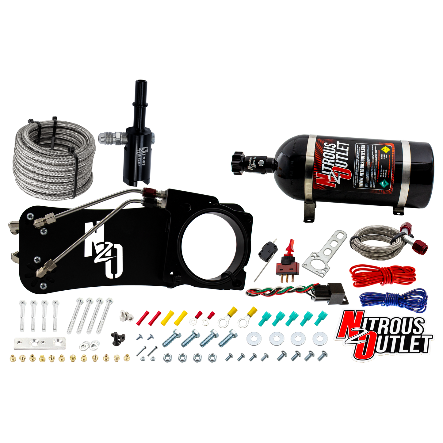 Nitrous Outlet Dodge 90mm 2009-2019 Challenger/Charger/300C/2005-2008 Magnum 5.7L Hemi Intake Hard-line Plate System - Gas/E85 (5-55psi)(50-200HP)(10lb Bottle)
