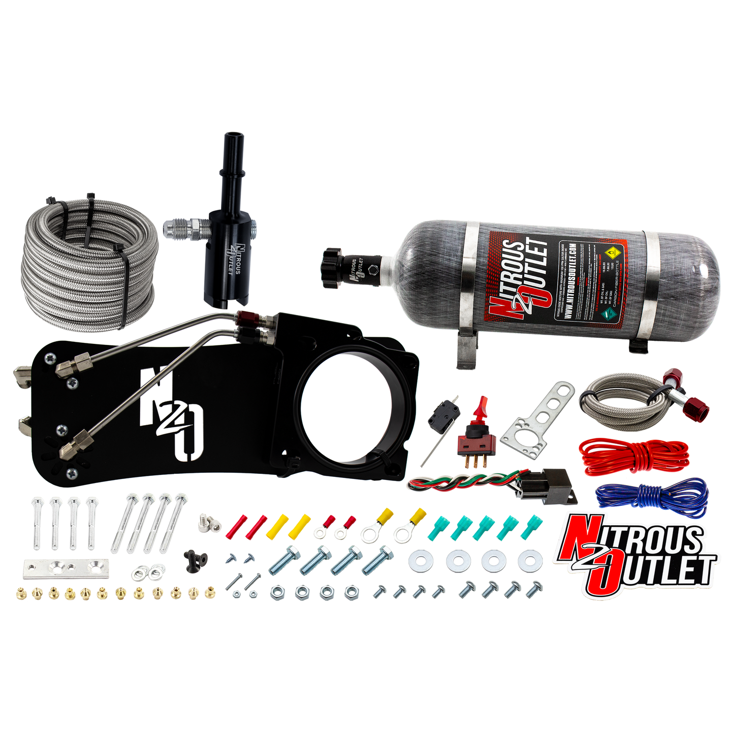 Nitrous Outlet Dodge 85mm 2009-2019 Challenger/Charger/300C/2005-2008 Magnum 5.7L Hemi Intake Hard-line Plate System - Gas/E85 (5-55psi)(50-200HP)(12lb Bottle)