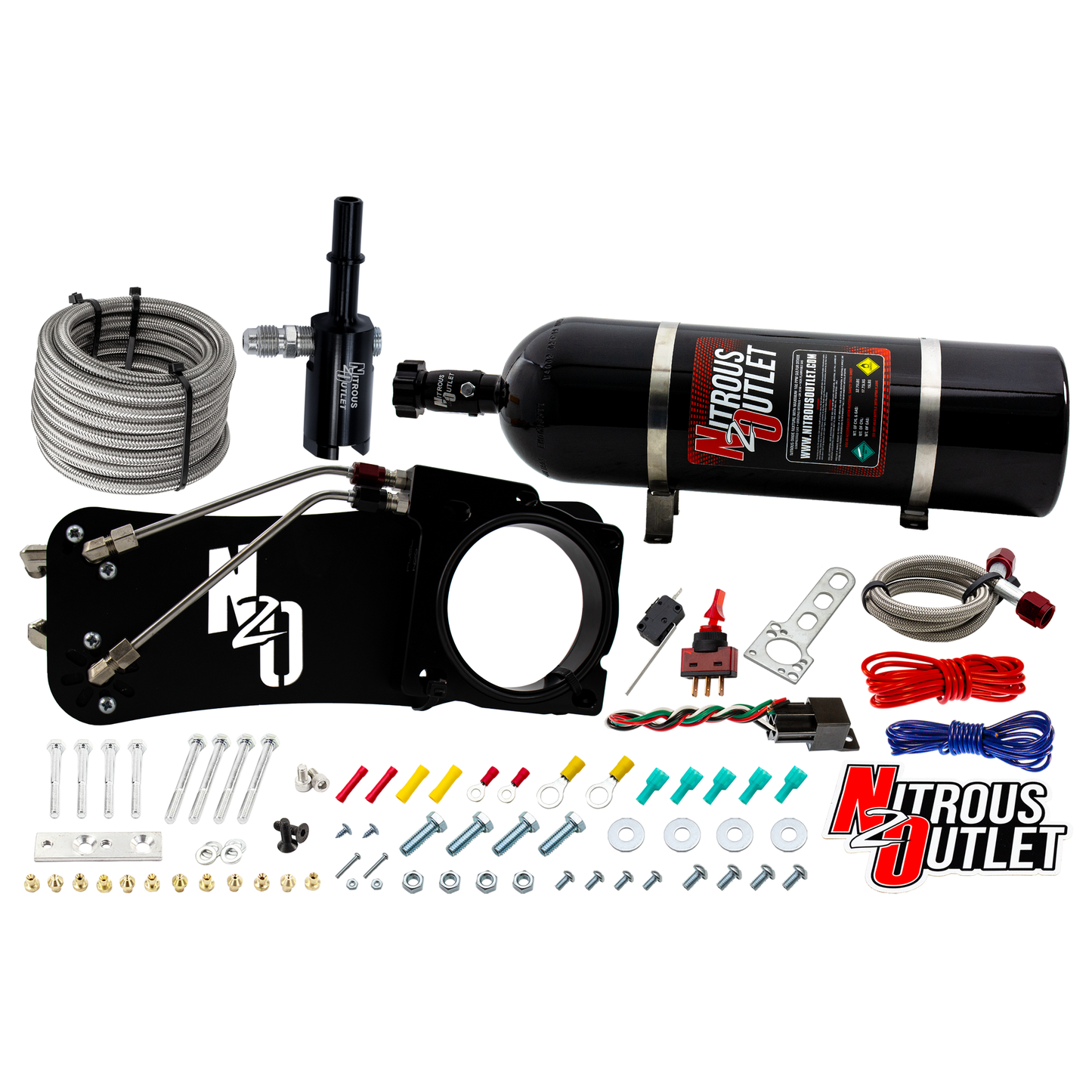 Nitrous Outlet Dodge 90mm 2009-2019 Challenger/Charger/300C/2005-2008 Magnum 5.7L Hemi Intake Hard-line Plate System - Gas/E85 (5-55psi)(50-200HP)(15lb Bottle)