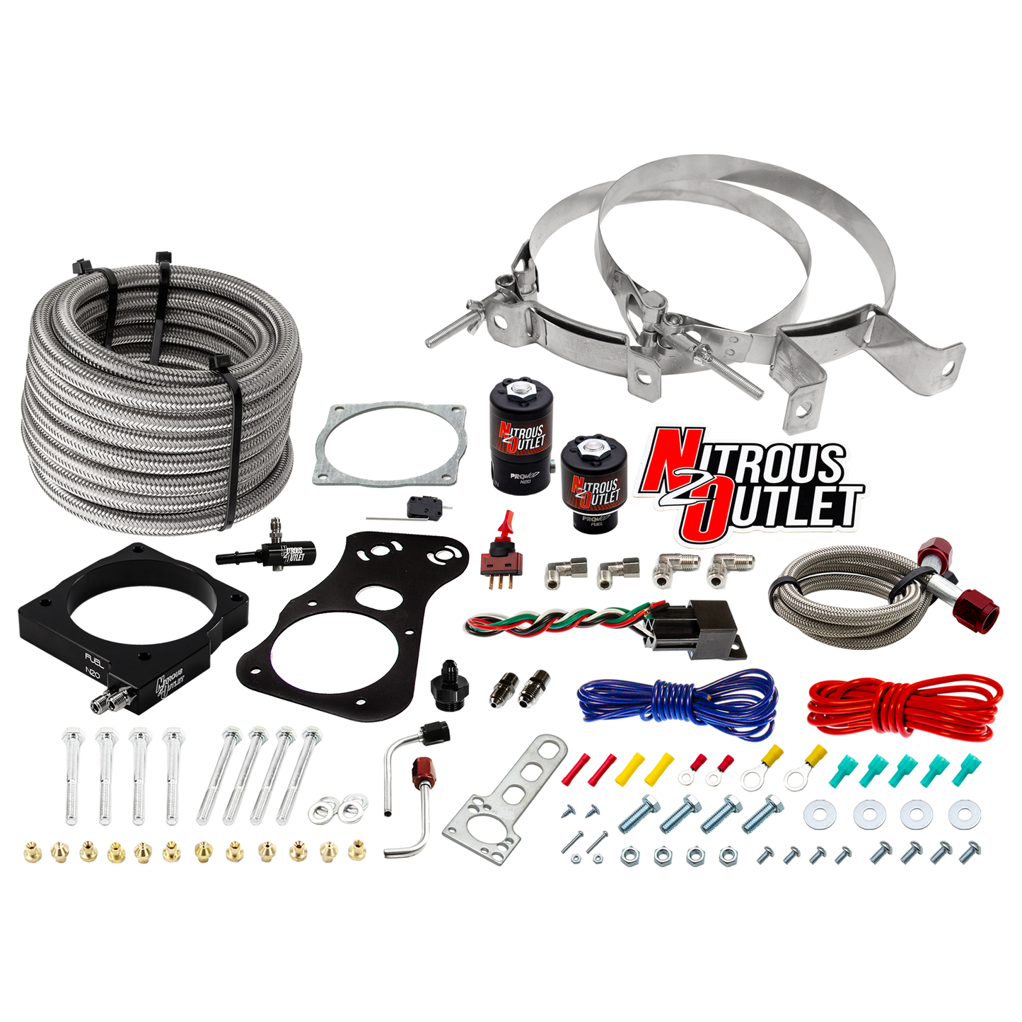 Nitrous Outlet Dodge 90mm 2005-2010 Challenger/Charger/300C/Jeep 6.1 Hemi Intake Hard-line Plate System - Gas/E85 (5-55psi)(50-200HP)(No Bottle)