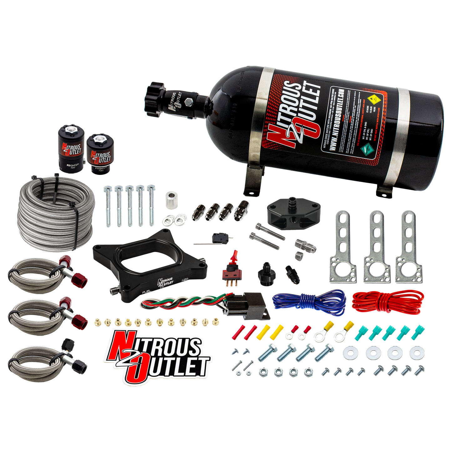 Nitrous Outlet Ford 1996-2004 4.6L 2V Mustang Plate System - Gas/E85 (5-55psi)(50-200HP)(10lb Bottle)