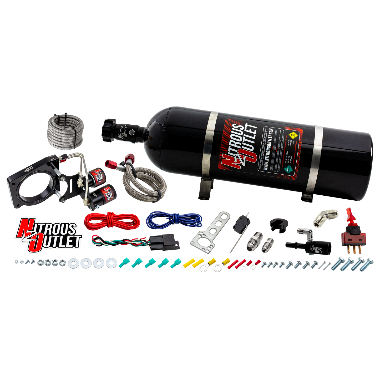 Nitrous Outlet Ford 2016-2019 Mustang GT350/350R Hard-line Plate System - Gas/E85 (5-55psi)(50-200HP)(15lb Bottle)