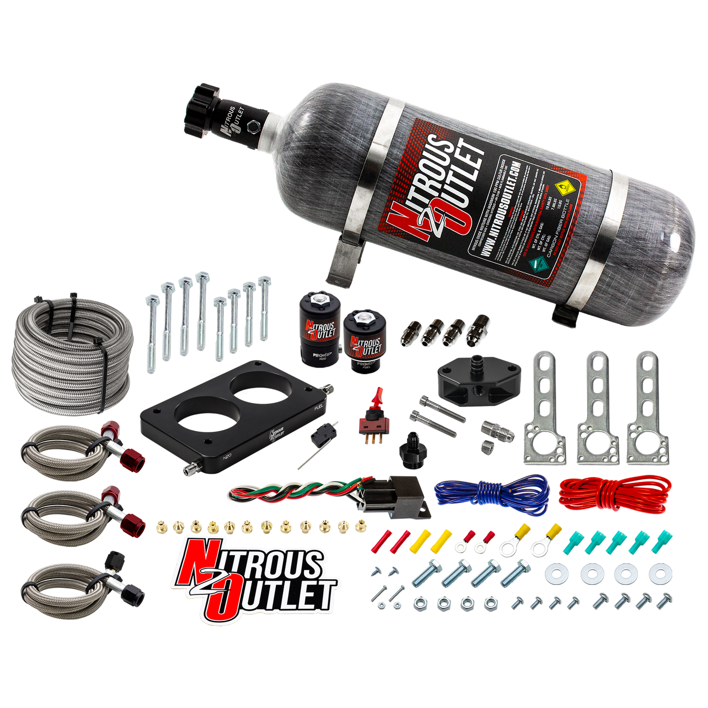 Nitrous Outlet Ford 2005-2010 4.6L 3V Mustang Plate System - Gas/E85 (5-55psi)(50-200HP)(12lb Bottle)