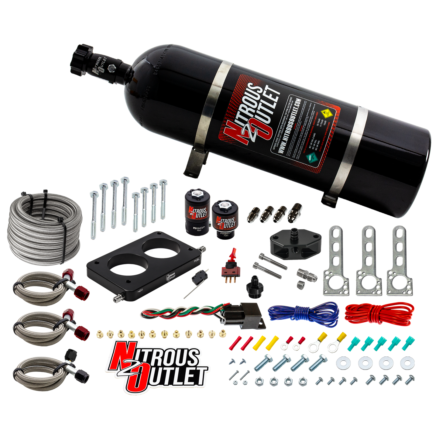 Nitrous Outlet Ford 2005-2010 4.6L 3V Mustang Plate System - Gas/E85 (5-55psi)(50-200HP)(15lb Bottle)