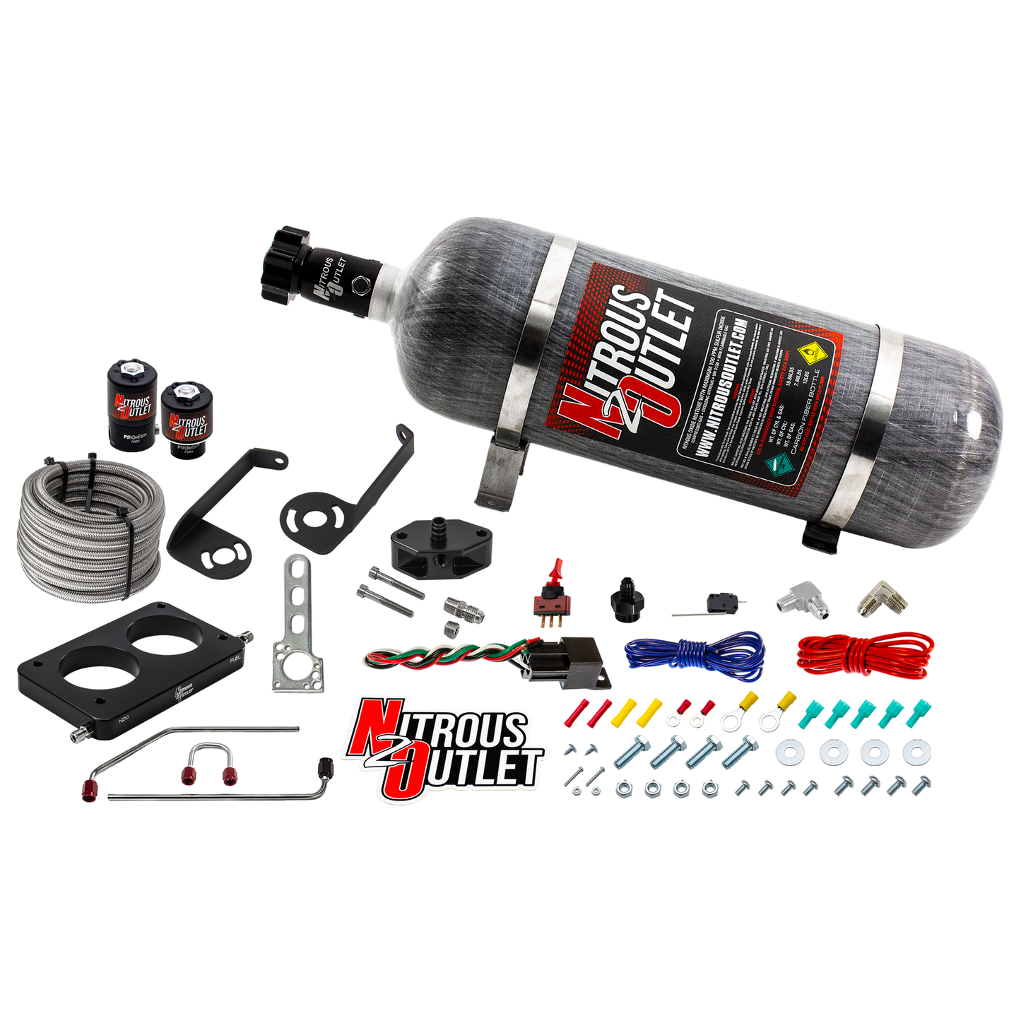 Nitrous Outlet Ford 2005-2010 4.6L 3V Mustang Hard-line Plate System - Gas/E85 (5-55psi)(50-200HP)(12lb Bottle)