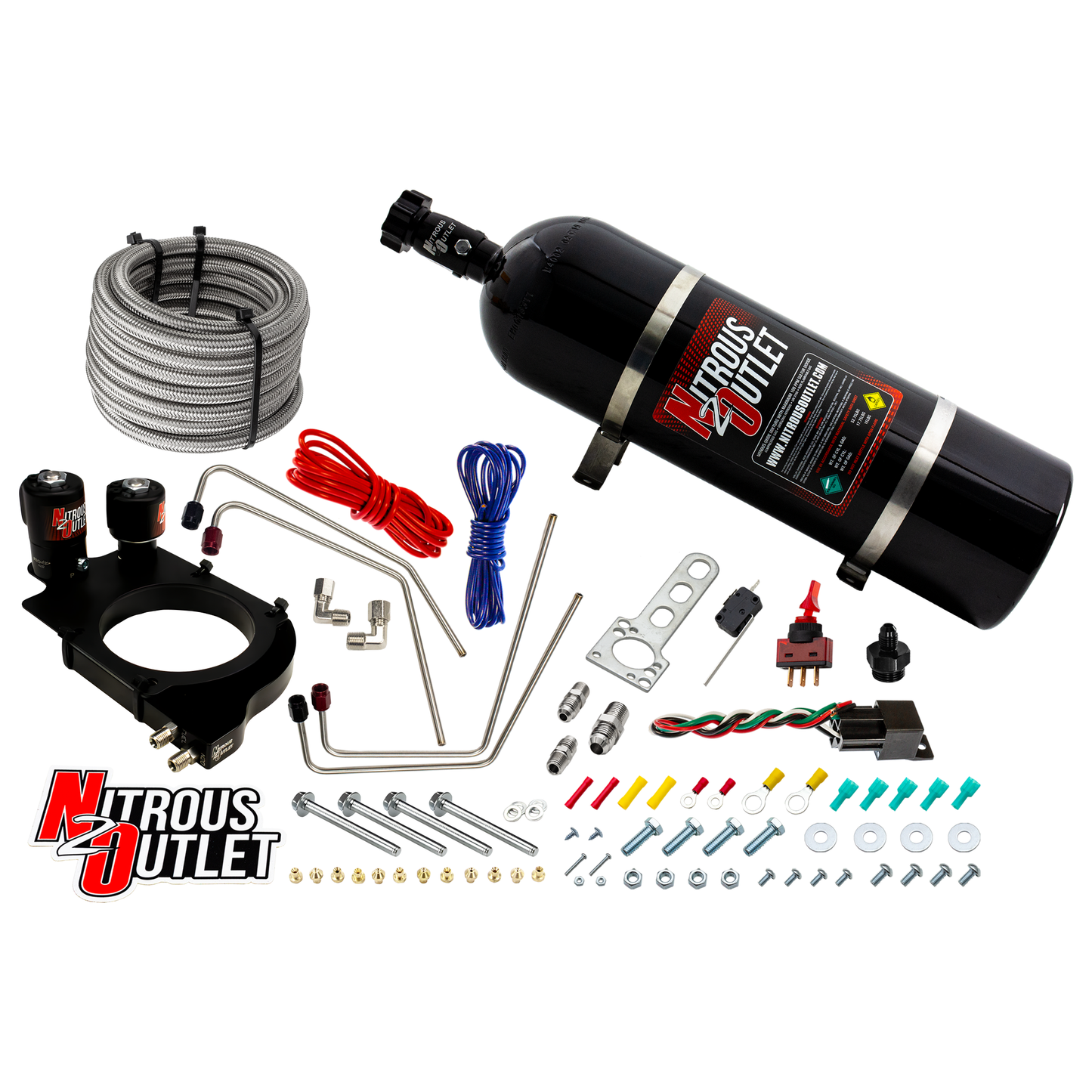 Nitrous Outlet GM Truck Holley Hi-Ram 102mm Throttle Body Hard-line Plate Plate System - Passenger Side/Excludes Fuel Supply - Gas/E85 (5-55psi)(50-200HP)(15lb Bottle)