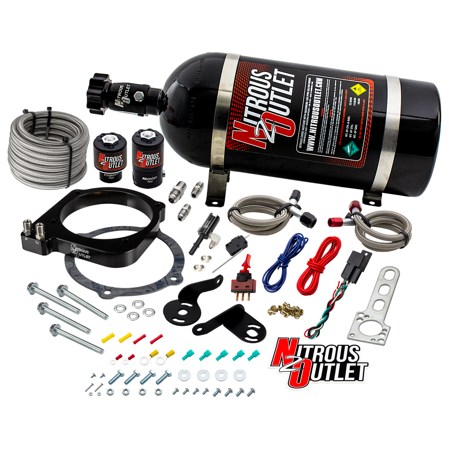 Nitrous Outlet Dodge 2015-2023 6.2L Hemi Hellcat /Challenger/Charger/Red Eye/Demon/2018-2021 Track Hawk 105mm Plate System - Gas/E85 (45-55psi)(50-200HP)(10LB Bottle)