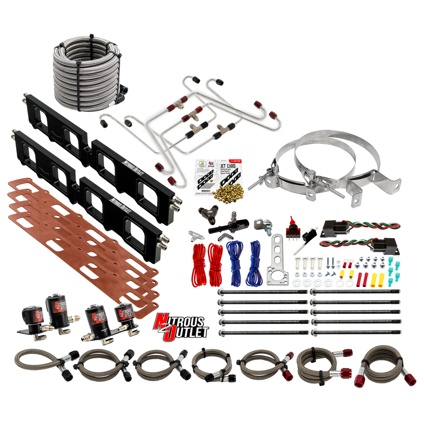 Nitrous Outlet Dodge 2015-2023 6.2L Hemi Hellcat Challenger/Charger/Red Eye/Demon/2018-2021 Track Hawk Blower Spacer Plate System - Gas/E85 (45-55psi)(130-400HP)(No Bottle)