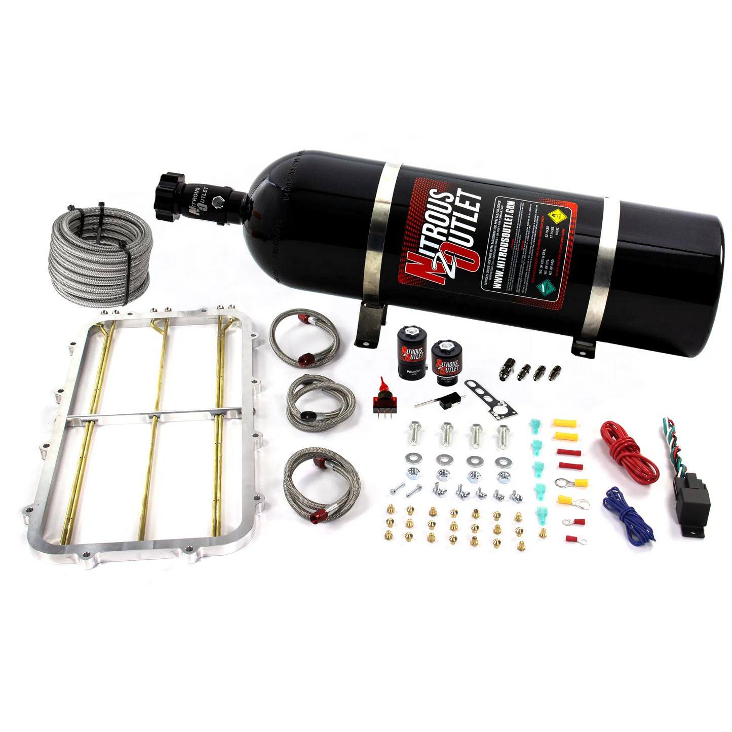 Nitrous Outlet GM Holley Hi-Ram Single Stage Intake Spacer Plate System - Gas/E85 (5-55psi)(50-300HP)(15lb Bottle)