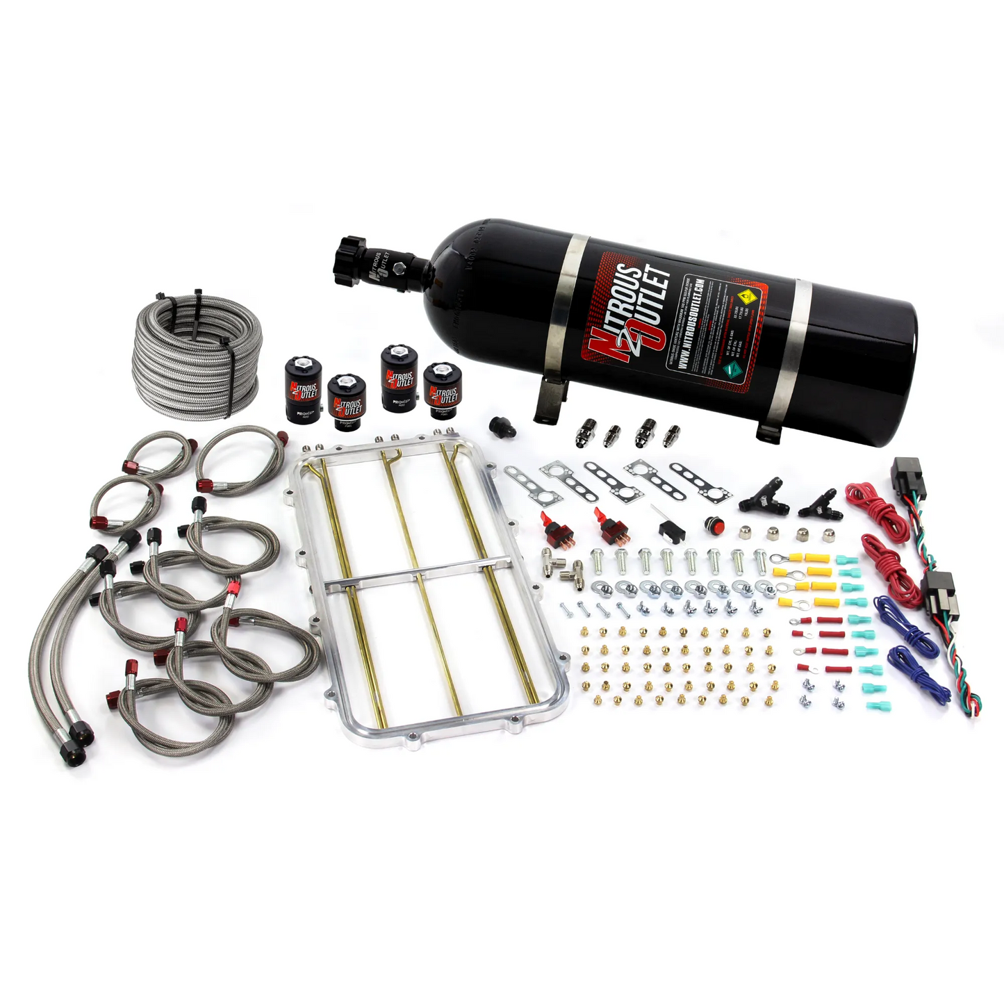 Nitrous Outlet GM Holley Hi-Ram Dual Stage Intake Spacer Plate System - Gas/E85 (5-55psi)(50-300HP)(15lb Bottle)
