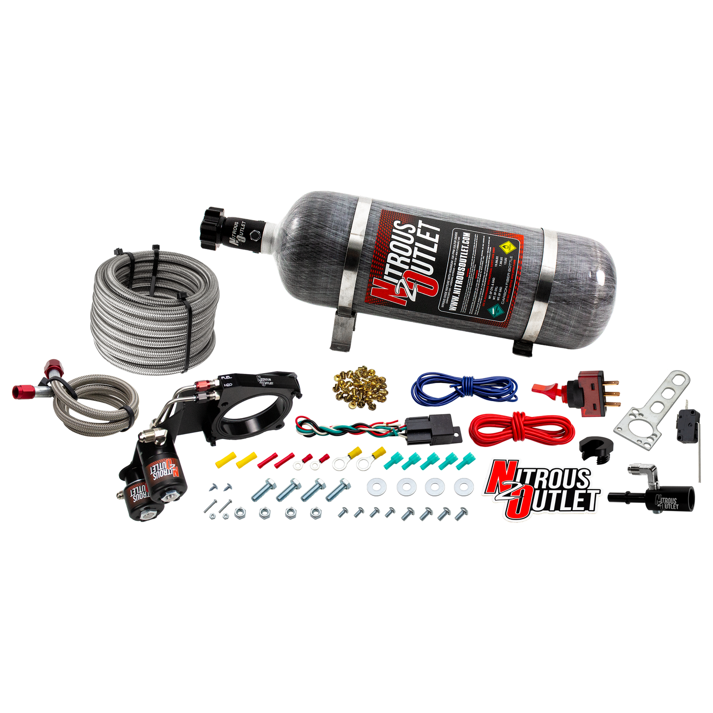 Nitrous Outlet Ford 2018-2023 Mustang GT Hard-line Plate System - Gas/E85 (5-55psi)(50-200HP)(12lb Bottle)