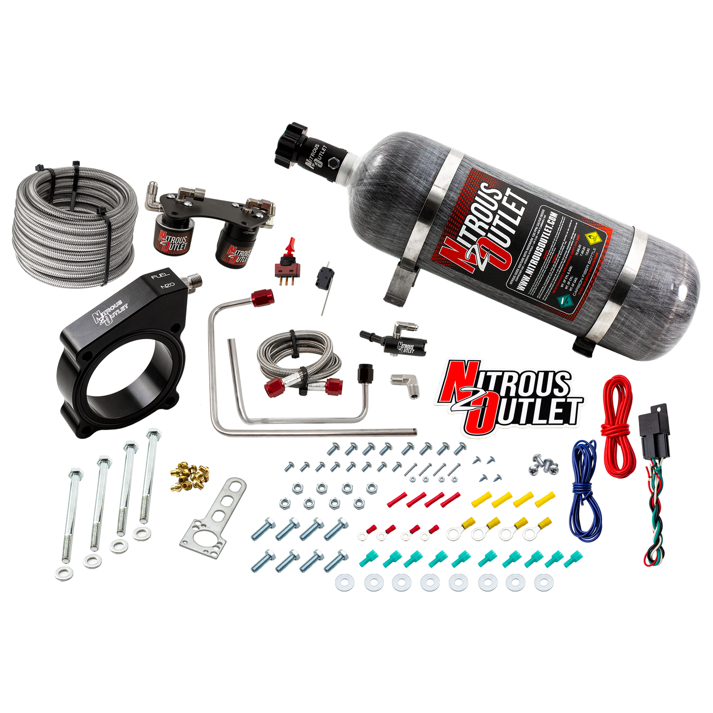 Nitrous Outlet Ford 2015-2020 Ecoboost Mustang Plate System - Gas/E85 (5-55psi)(50-200HP)(12LB Bottle)