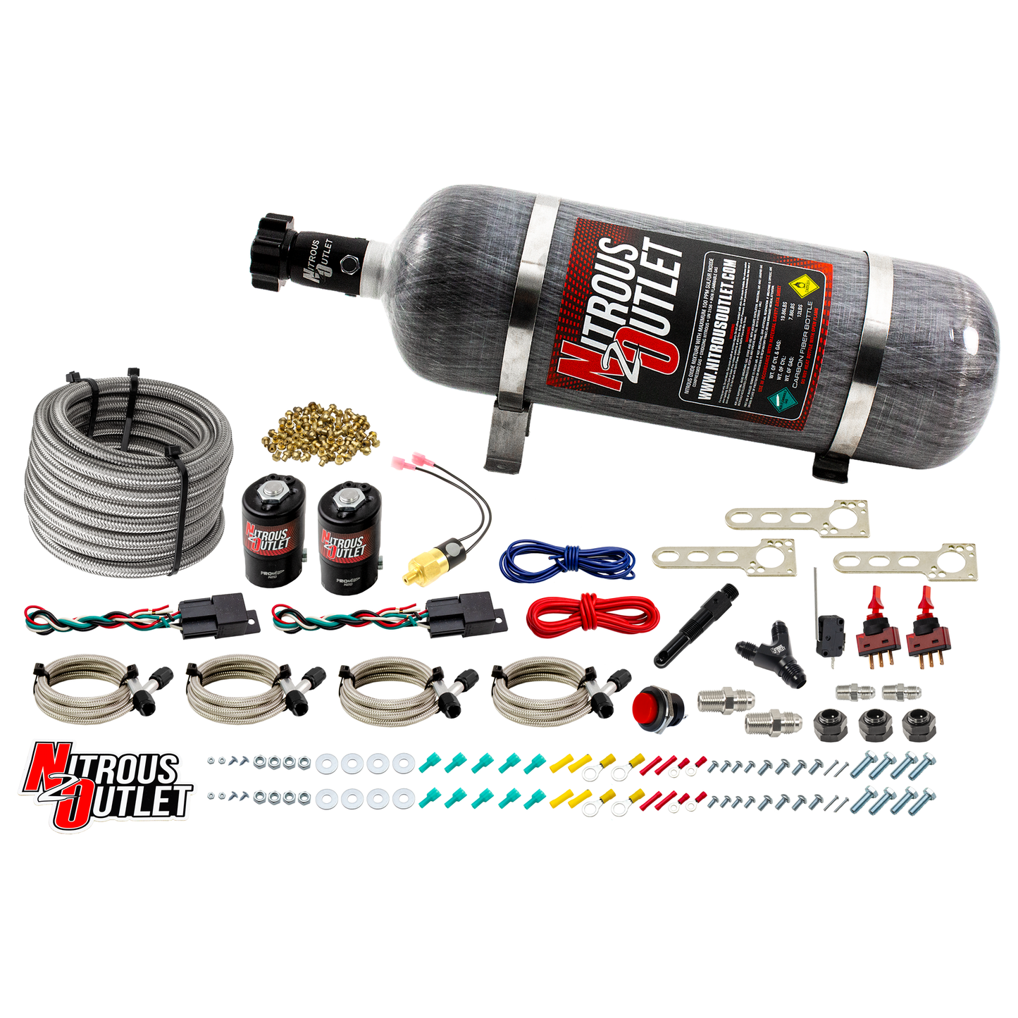 Nitrous Outlet Universal Diesel Dual Stage Dry Single Nozzle System (35-200HP)(12lb Bottle)