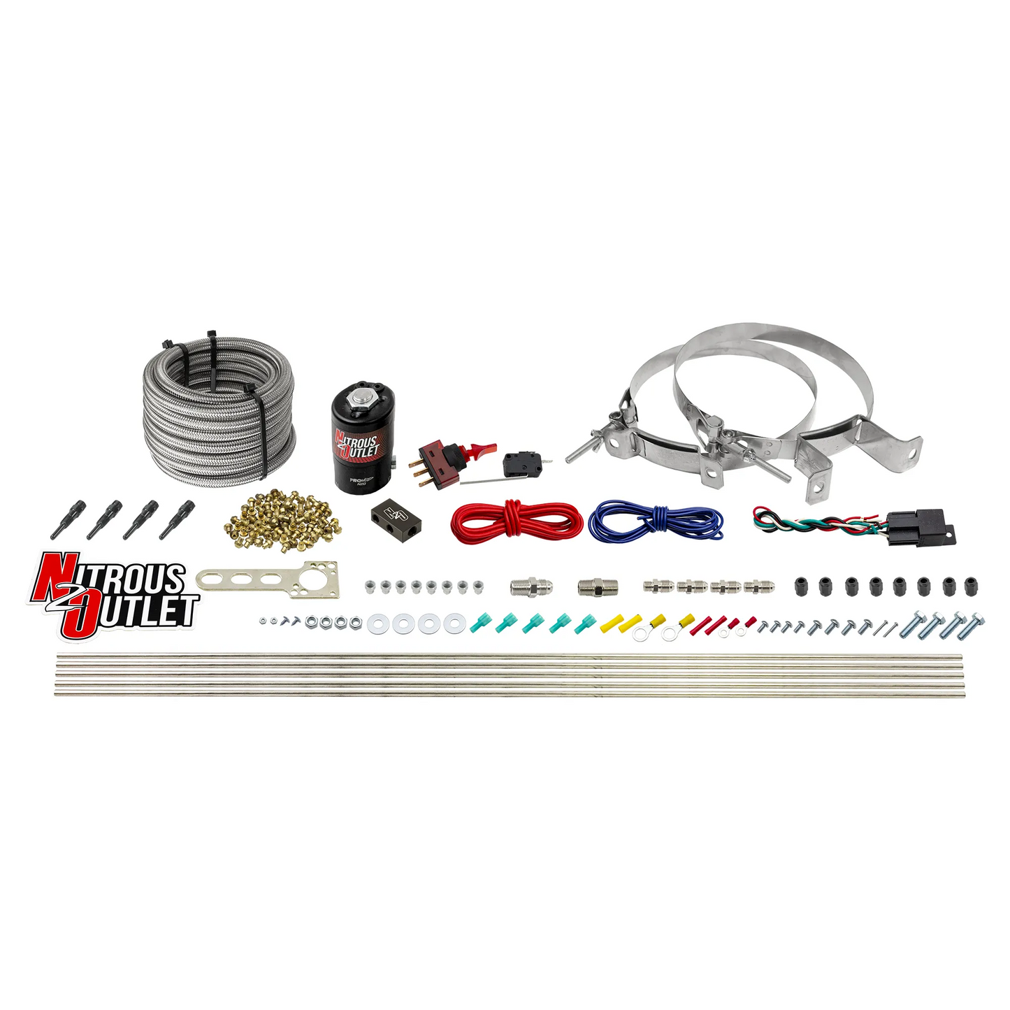 Nitrous Outlet Dry 4 Cylinder Direct Port System - .122 Nitrous Solenoid/Distribution Block/90 Degree Nozzles (50-250HP)(No Bottle)