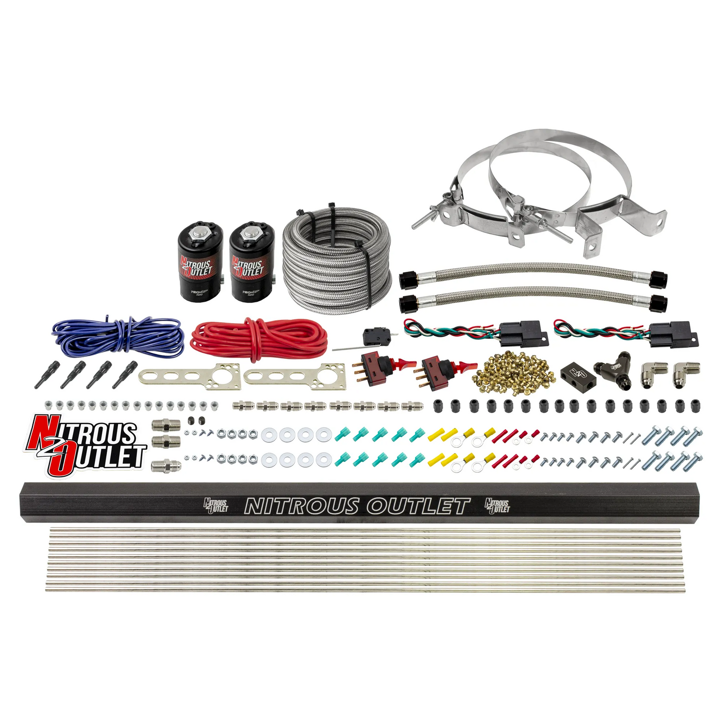 Nitrous Outlet Dry 4 Cylinder Dual Stage Direct Port System - Two .122 Nitrous Solenoids/Dual Passage Injection Rail/SBT Dual Passage Discharge Nozzles (50-250HP)(No Bottle)