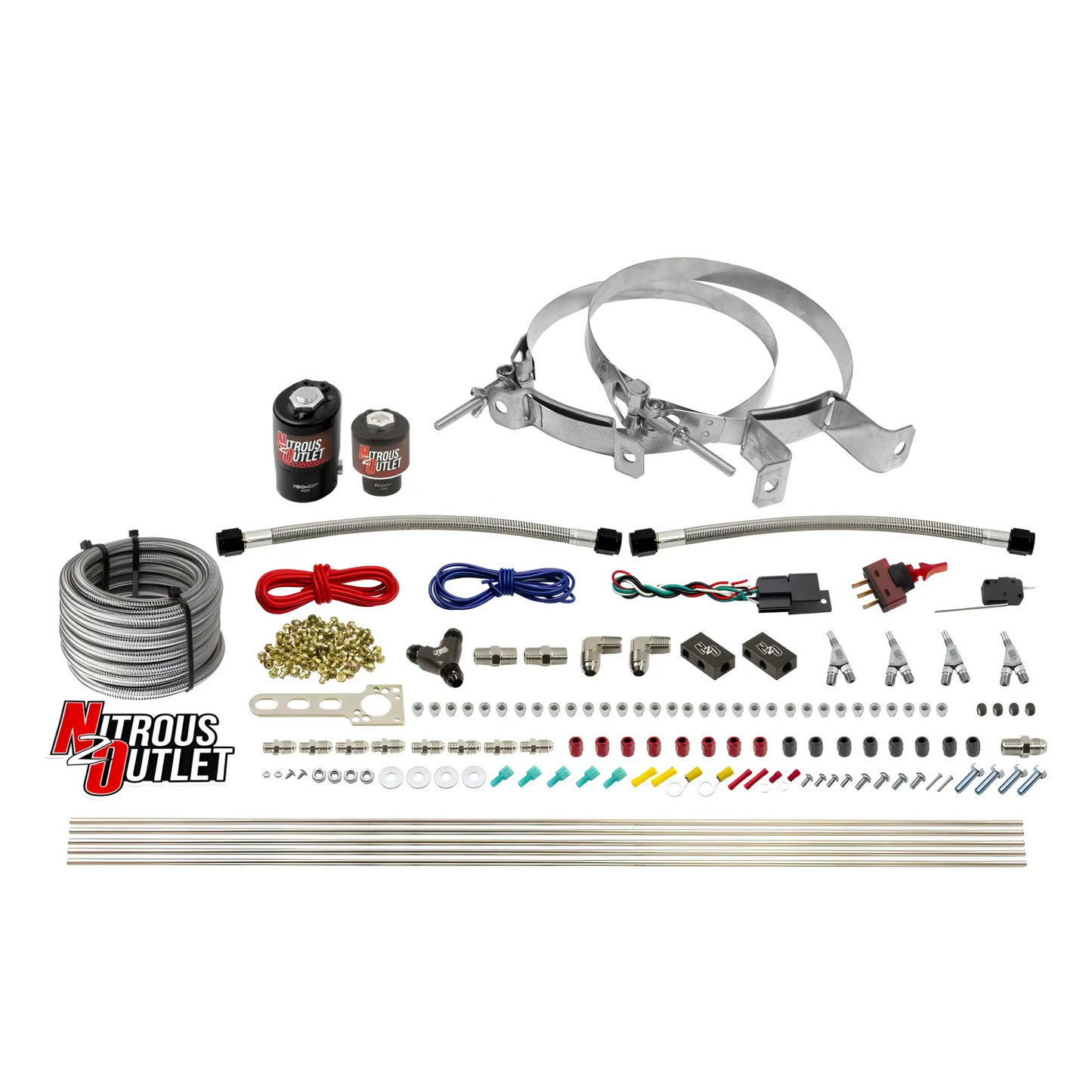Nitrous Outlet 4 Cylinder Direct Port System - .122 Nitrous Solenoid/.177 Fuel Solenoid/Distribution Blocks/Annular Degree Discharge Nozzles (Gas)(45-55 psi)(50-250HP)(No Bottle)