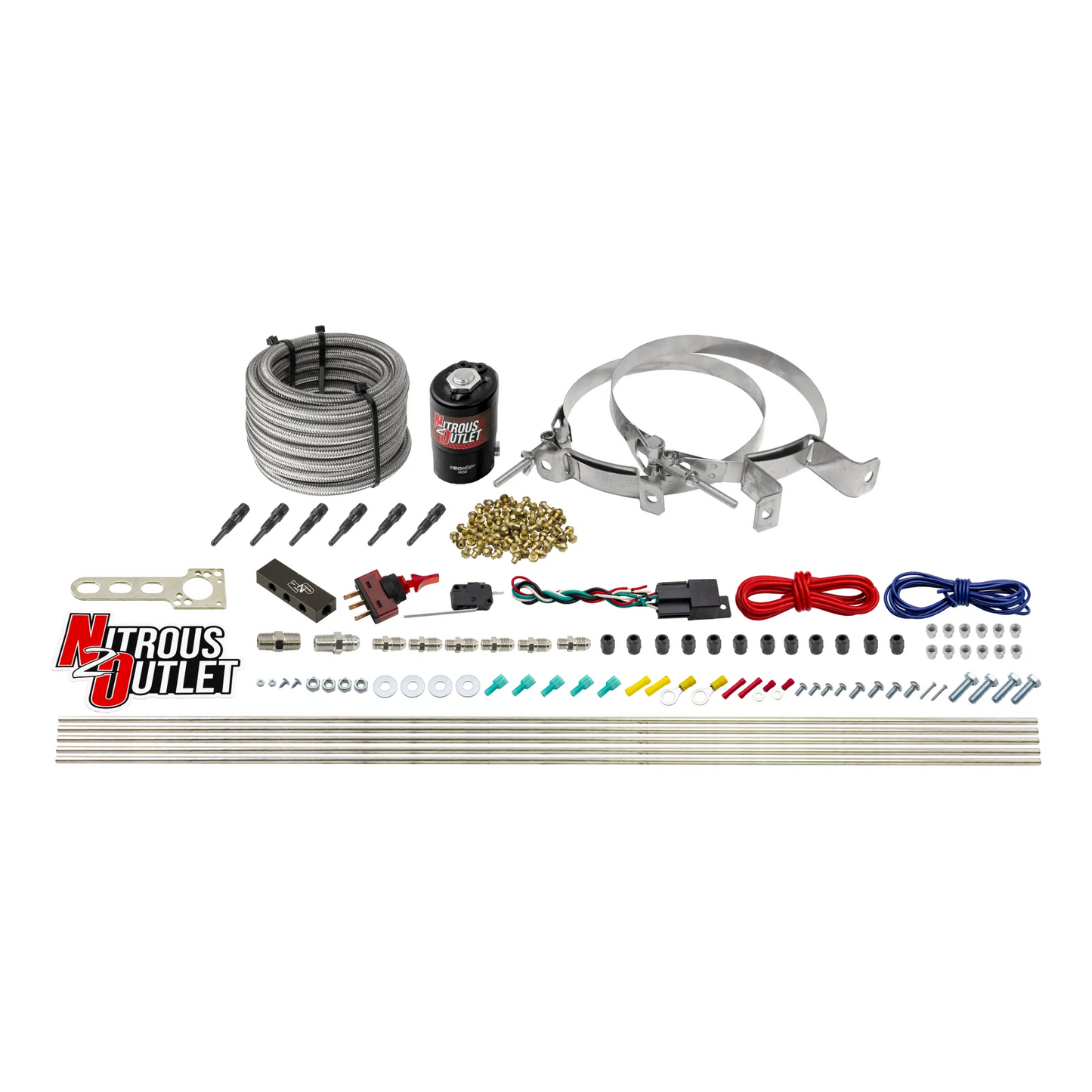 Nitrous Outlet Dry 6 Cylinder Direct Port System - .122 Nitrous Solenoid/Distribution Block/90 Degree Nozzles (75-375HP)(No Bottle)