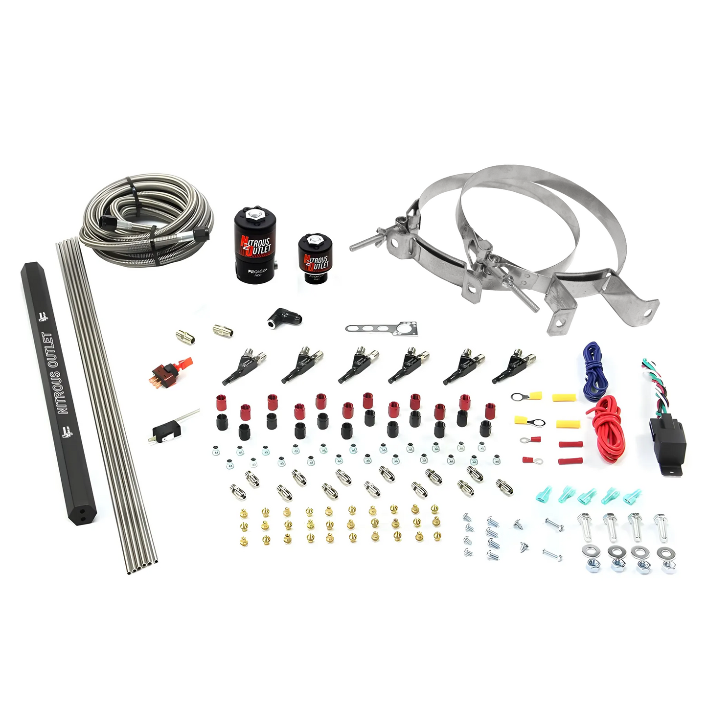 Nitrous Outlet 6 Cylinder Direct Port System - .122 Nitrous Solenoids/.177 Fuel Solenoids/Dual Passage Injection Rail/90 Degree Discharge Nozzles (E85)(45-55 psi)(75-375HP)(No Bottle)