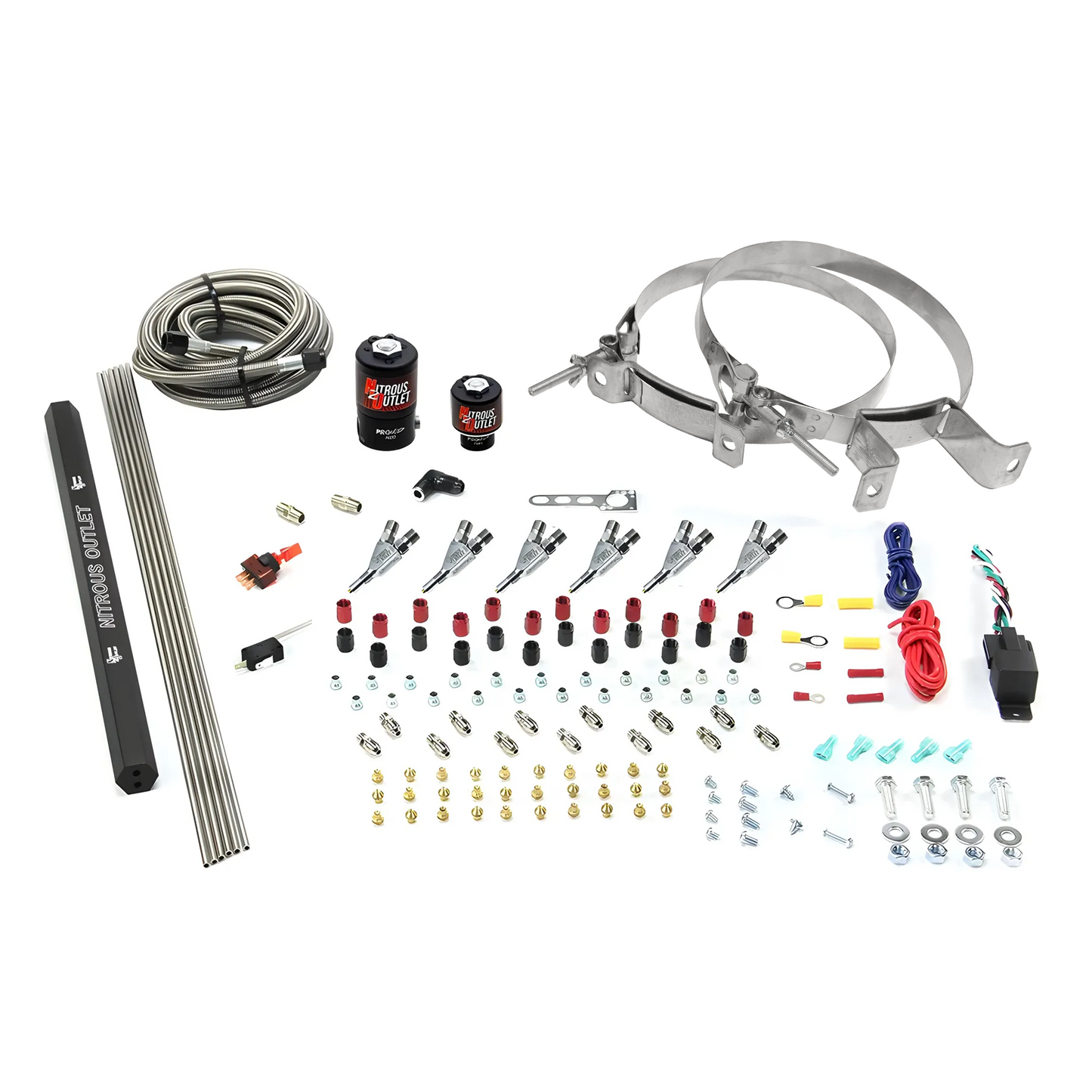 Nitrous Outlet 6 Cylinder Direct Port System - .122 Nitrous Solenoids/.177 Fuel Solenoids/Dual Passage Injection Rail/Annular Discharge Nozzles (E85)(45-55 psi)(75-375HP)(No Bottle)