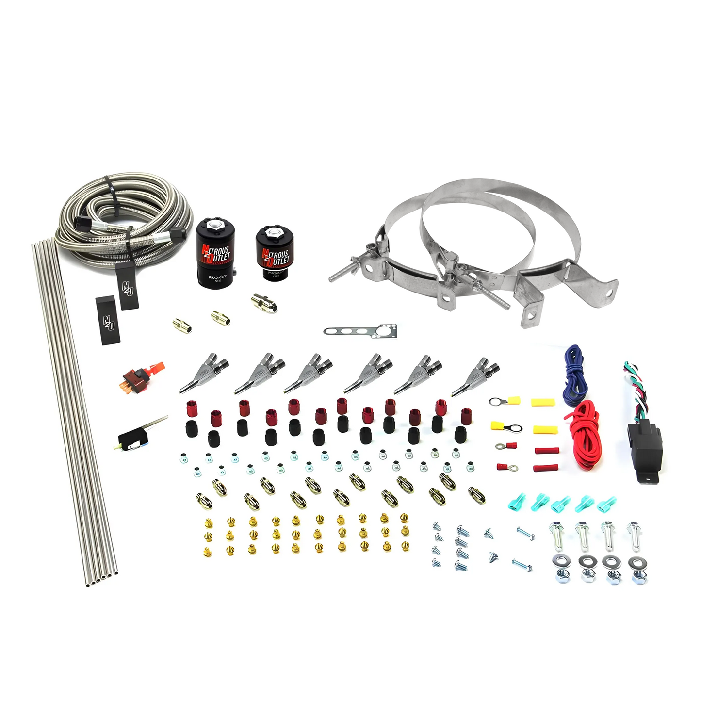 Nitrous Outlet 6 Cylinder Direct Port System - .122 Nitrous Solenoid/.177 Fuel Solenoid/Distribution Blocks/Annular Degree Discharge Nozzles (E85)(45-55 psi)(No Bottle)