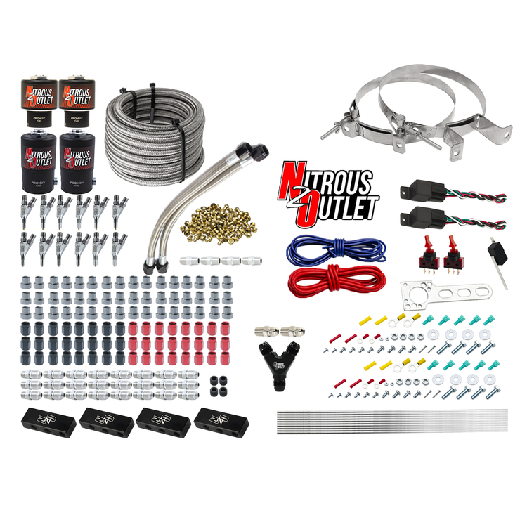 Nitrous Outlet 6 Cylinder Dual Stage Direct Port System - Two .122 Nitrous Solenoids/Two .177 Fuel Solenoids/Distribution Blocks/Annular Discharge Nozzles (E85)(45-55 psi)(75-375HP)(No Bottle)