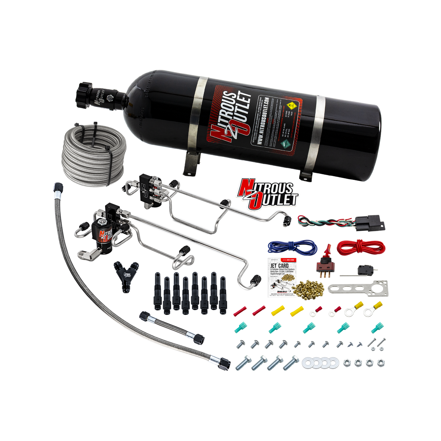 Nitrous Outlet 8 Cylinder Direct Port System - Kong Gen3 LSA/LS9 Billet Supercharger Lid (100-300HP)(15lb Bottle)