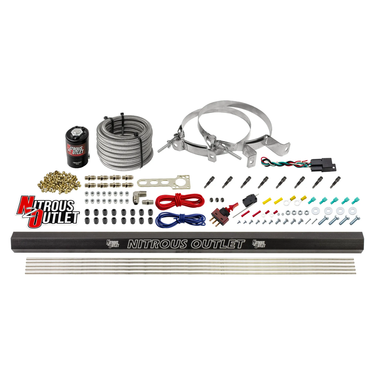 Nitrous Outlet Dry 8 Cylinder Direct Port System - .122 Nitrous Solenoid/Injection Rail/SBT Discharge Nozzles (100-400HP)(No Bottle)