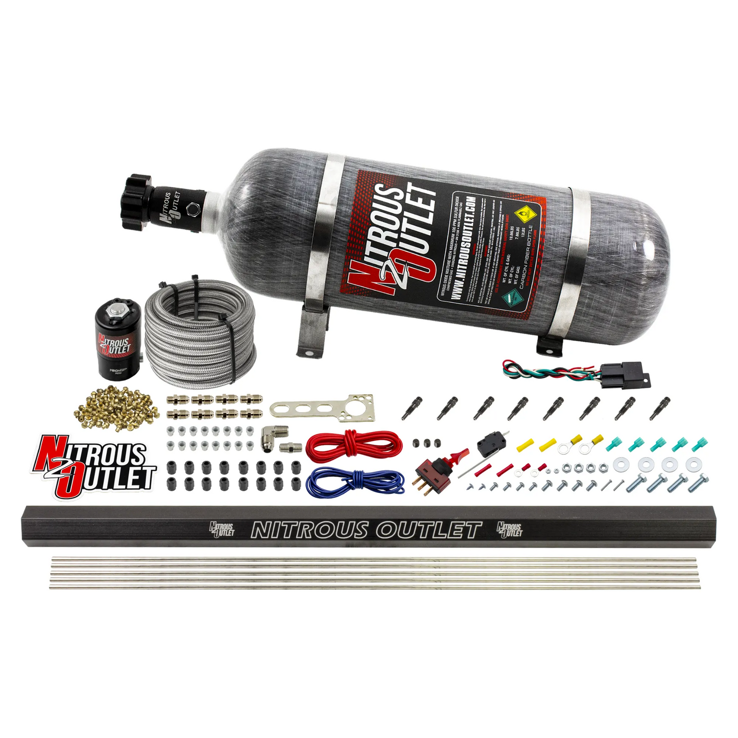 Nitrous Outlet Dry 8 Cylinder Direct Port System - .122 Nitrous Solenoid/Injection Rail/SBT Discharge Nozzles (100-400HP)(12lb Bottle)