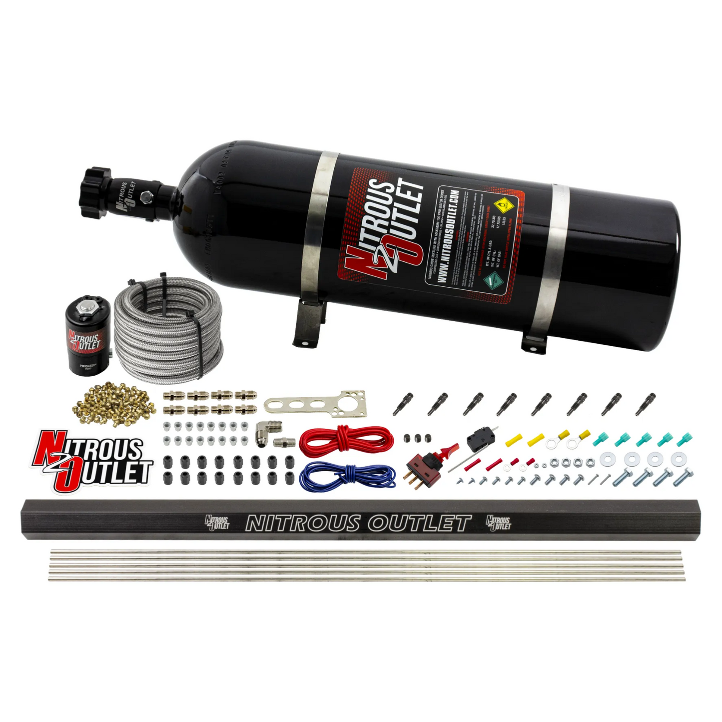 Nitrous Outlet Dry 8 Cylinder Direct Port System - .122 Nitrous Solenoid/Injection Rail/SBT Discharge Nozzles (100-400HP)(15lb Bottle)