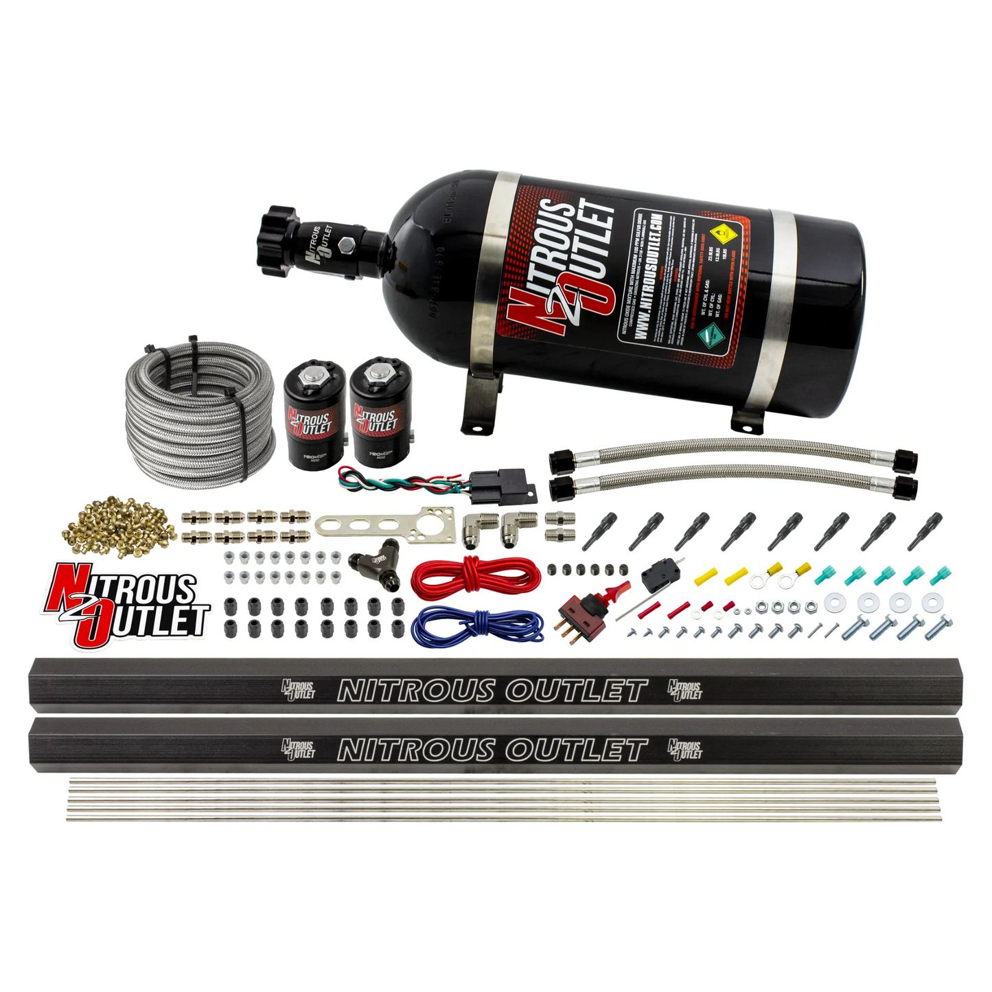 Nitrous Outlet Dry 8 Cylinder Direct Port System - Two .122 Nitrous Solenoids/Two Injection Rails/SBT Discharge Nozzles (100-400HP)(10lb Bottle)